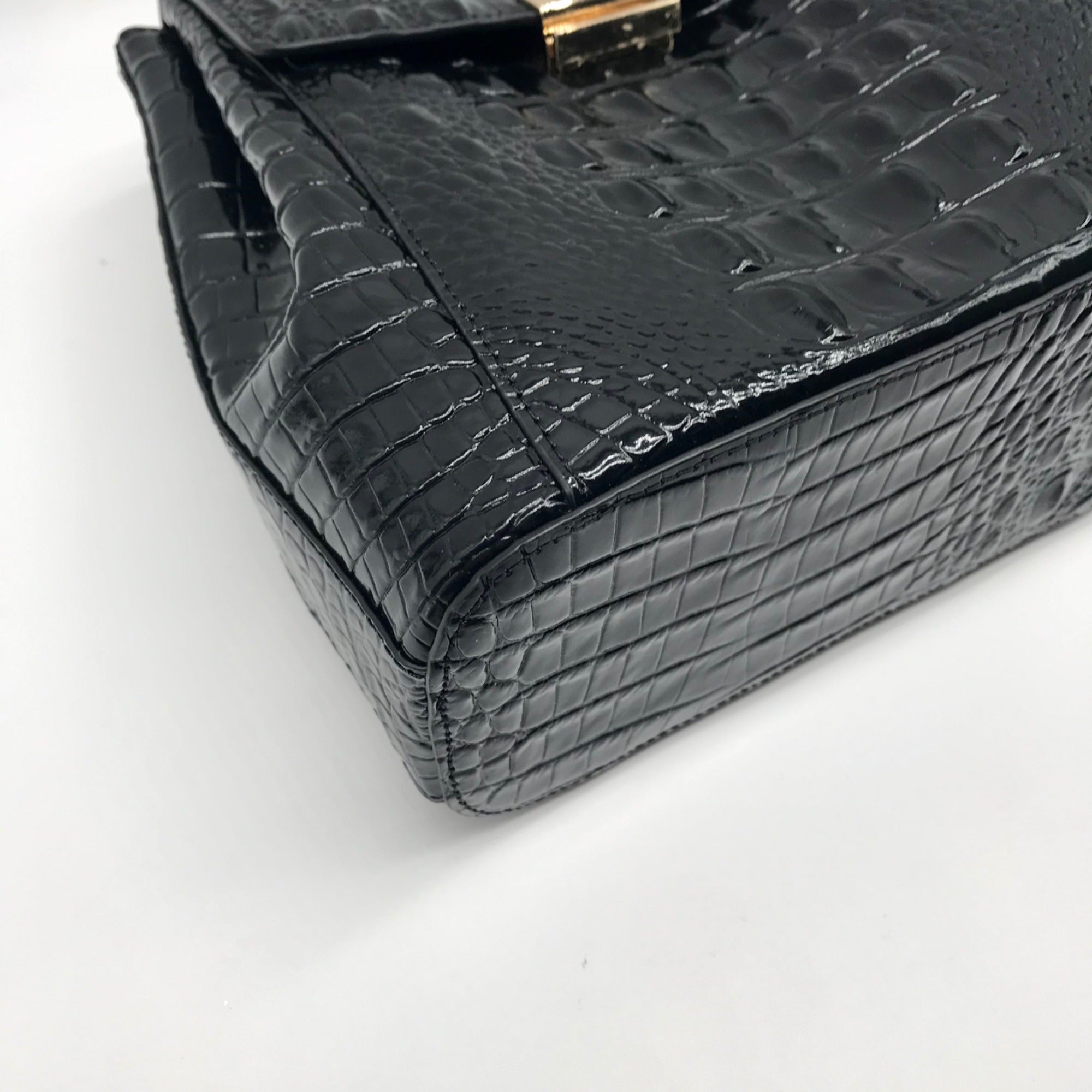 Brahmin Black Leather Crocodile Margo Crossbody Bag
