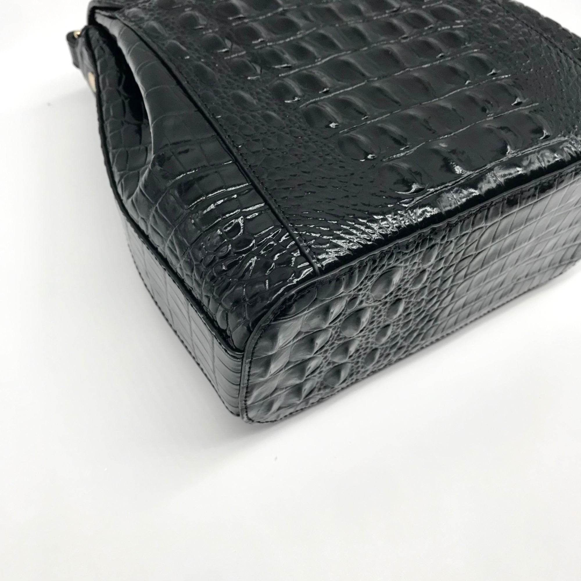 Brahmin Black Leather Crocodile Margo Crossbody Bag