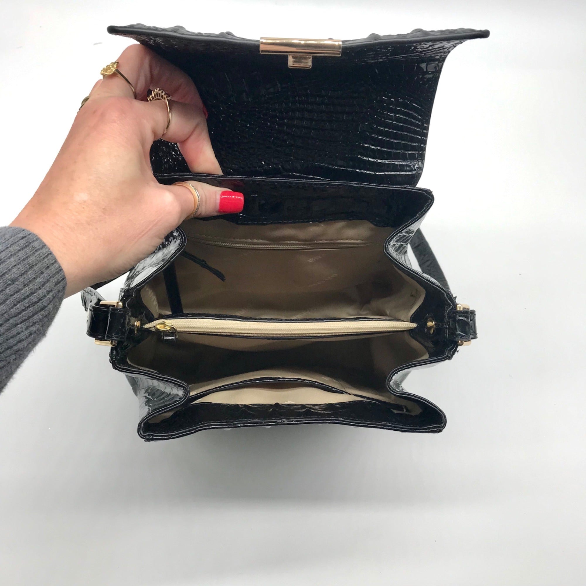 Brahmin Black Leather Crocodile Margo Crossbody Bag