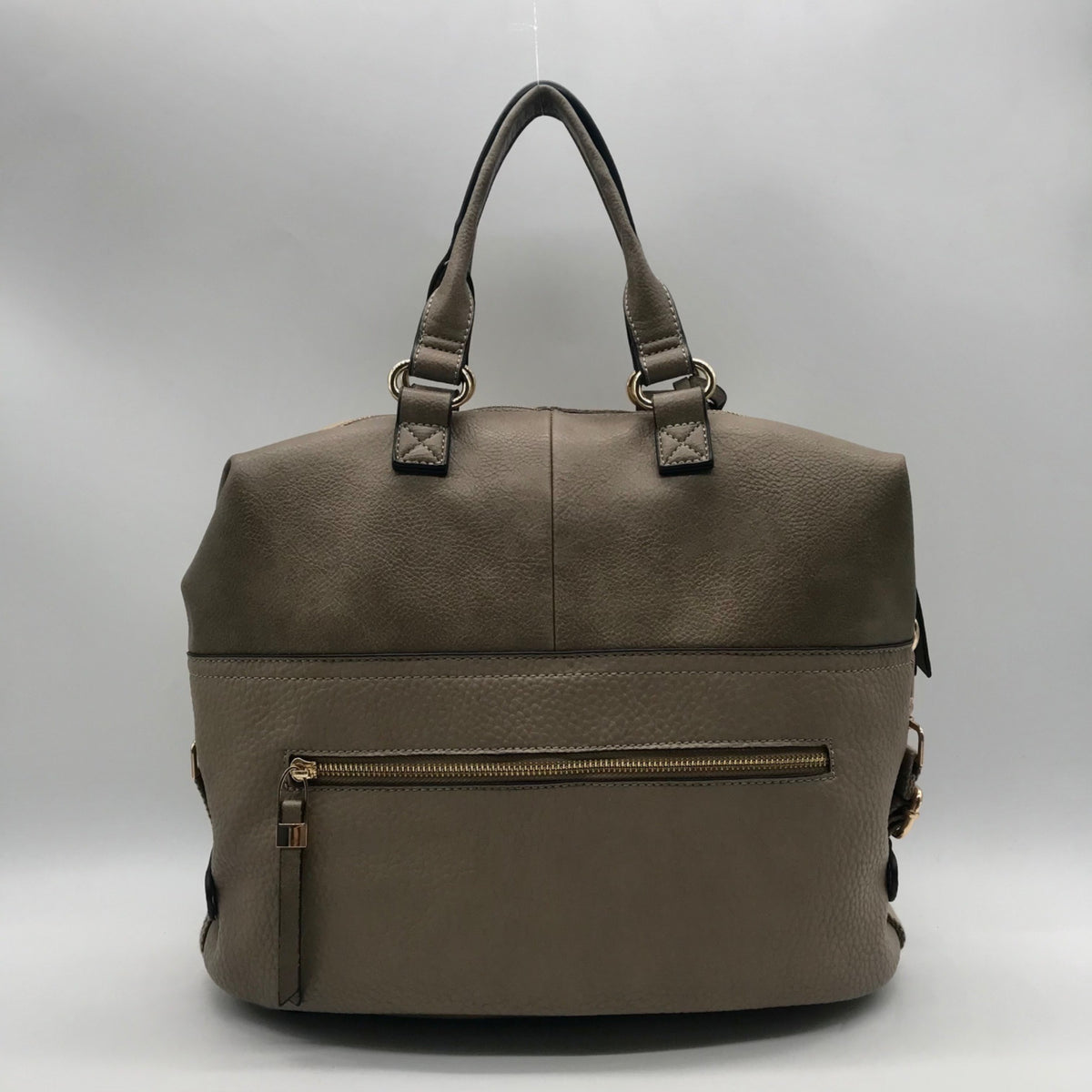 Moda Luxe Taupe Pebbled Faux Leather Satchel Bag