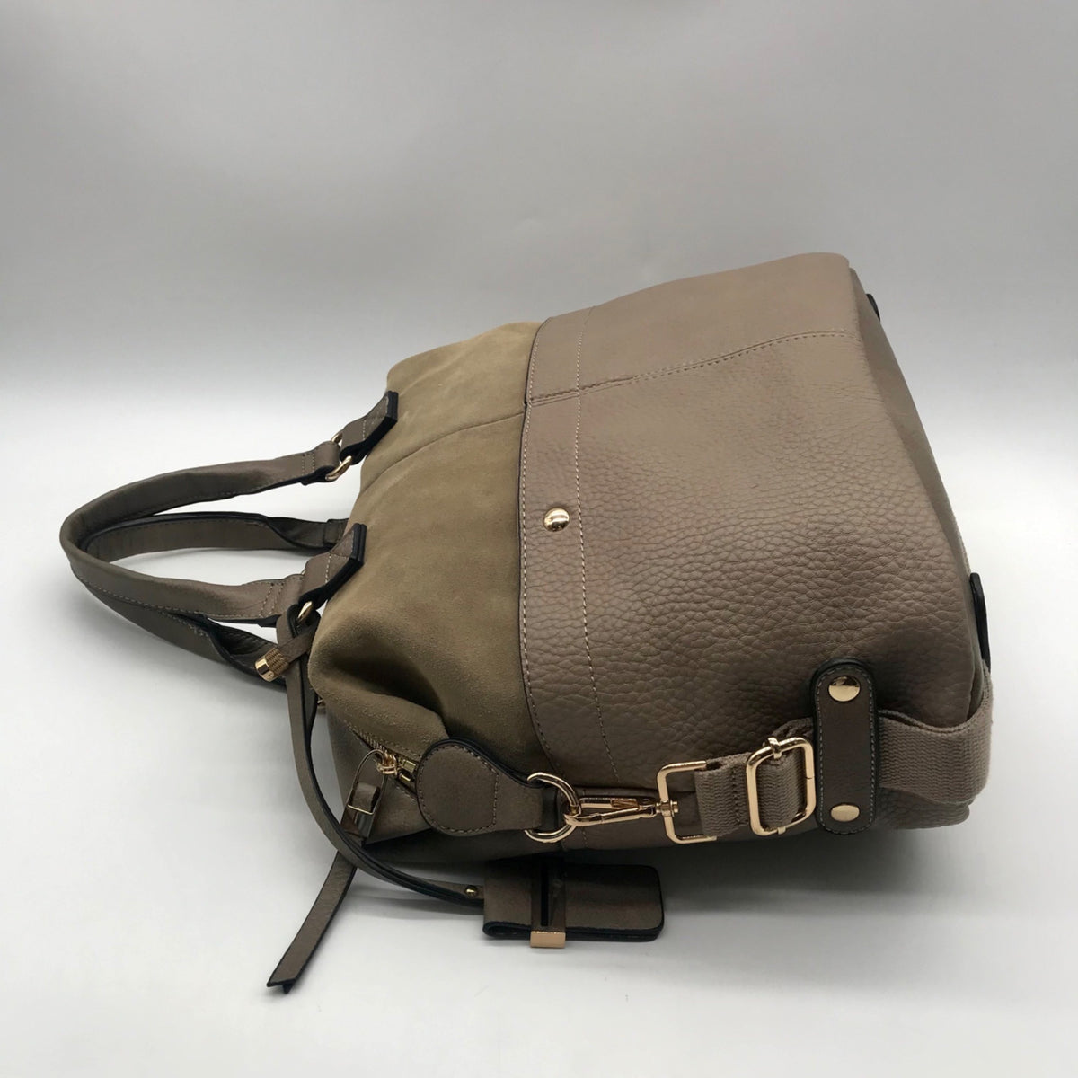 Moda Luxe Taupe Pebbled Faux Leather Satchel Bag