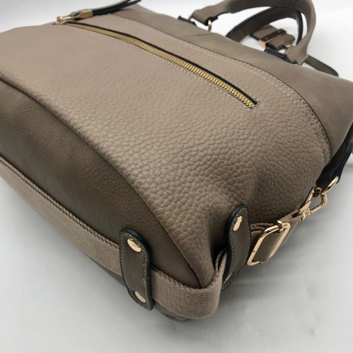 Moda Luxe Taupe Pebbled Faux Leather Satchel Bag