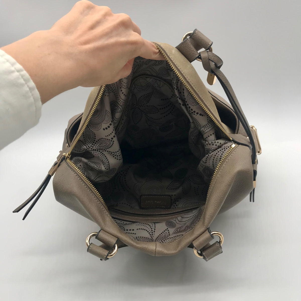 Moda Luxe Taupe Pebbled Faux Leather Satchel Bag