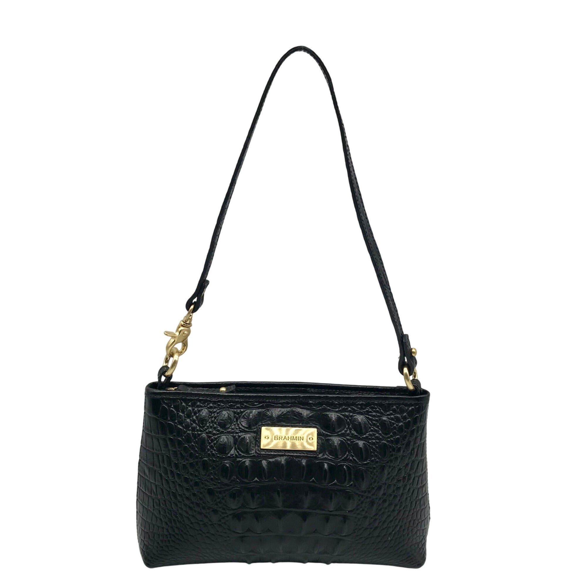 Brahmin Black Croc Embossed Leather Mini Shoulder Bag 