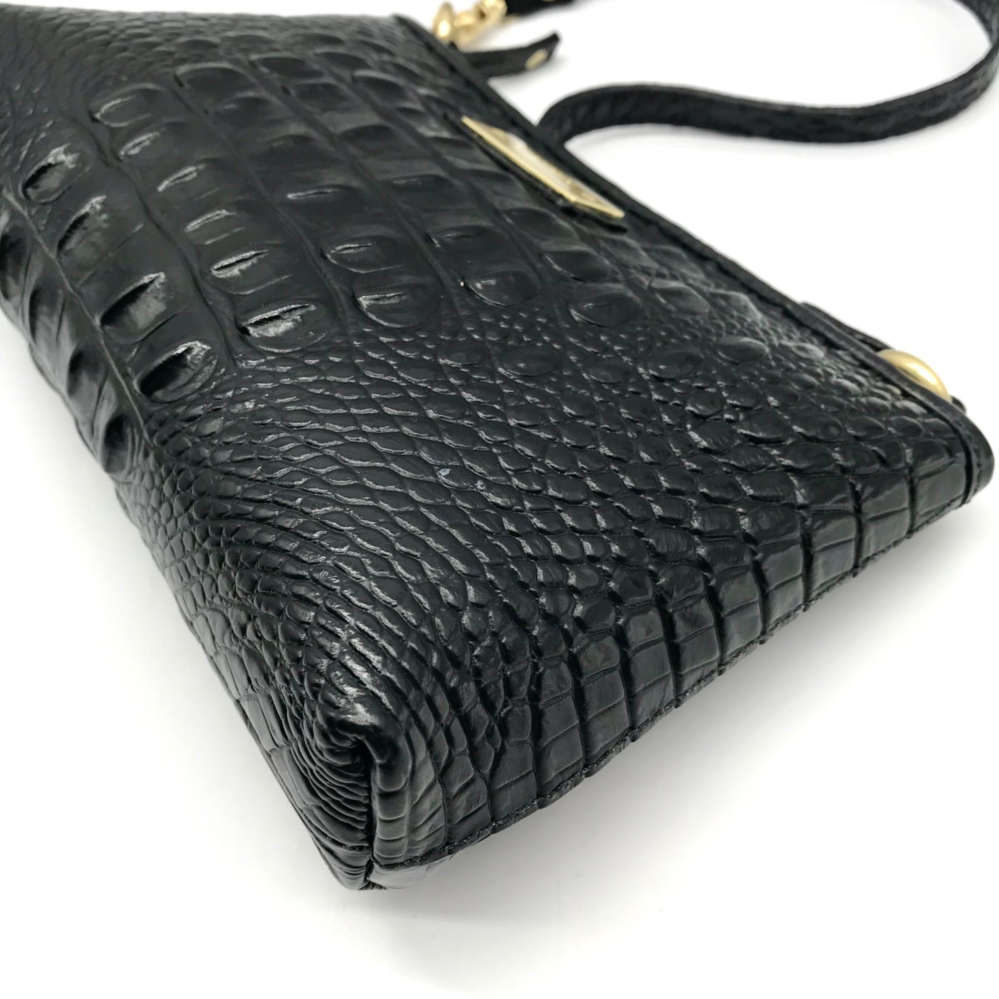 Brahmin Black Croc Embossed Leather Mini Shoulder Bag