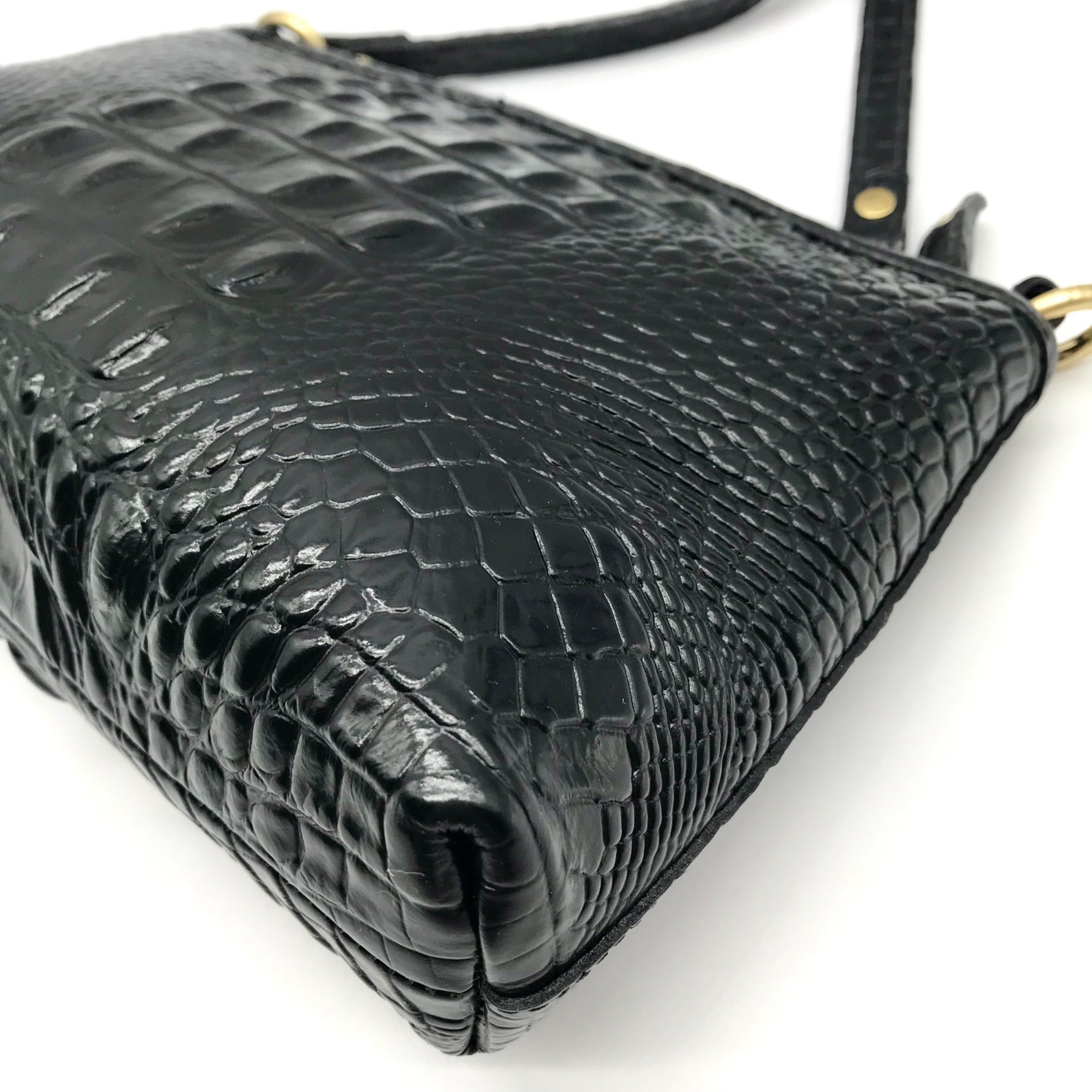 Brahmin Black Croc Embossed Leather Mini Shoulder Bag