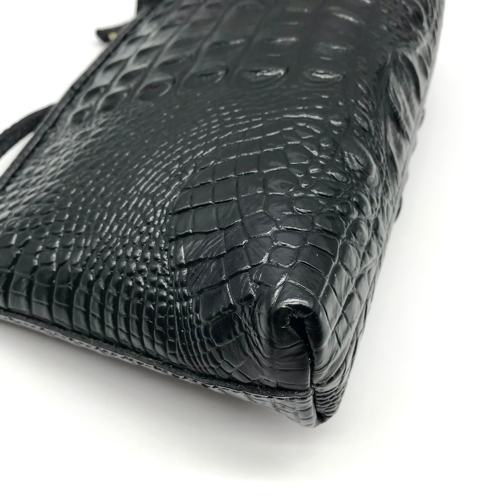 Brahmin Black Croc Embossed Leather Mini Shoulder Bag