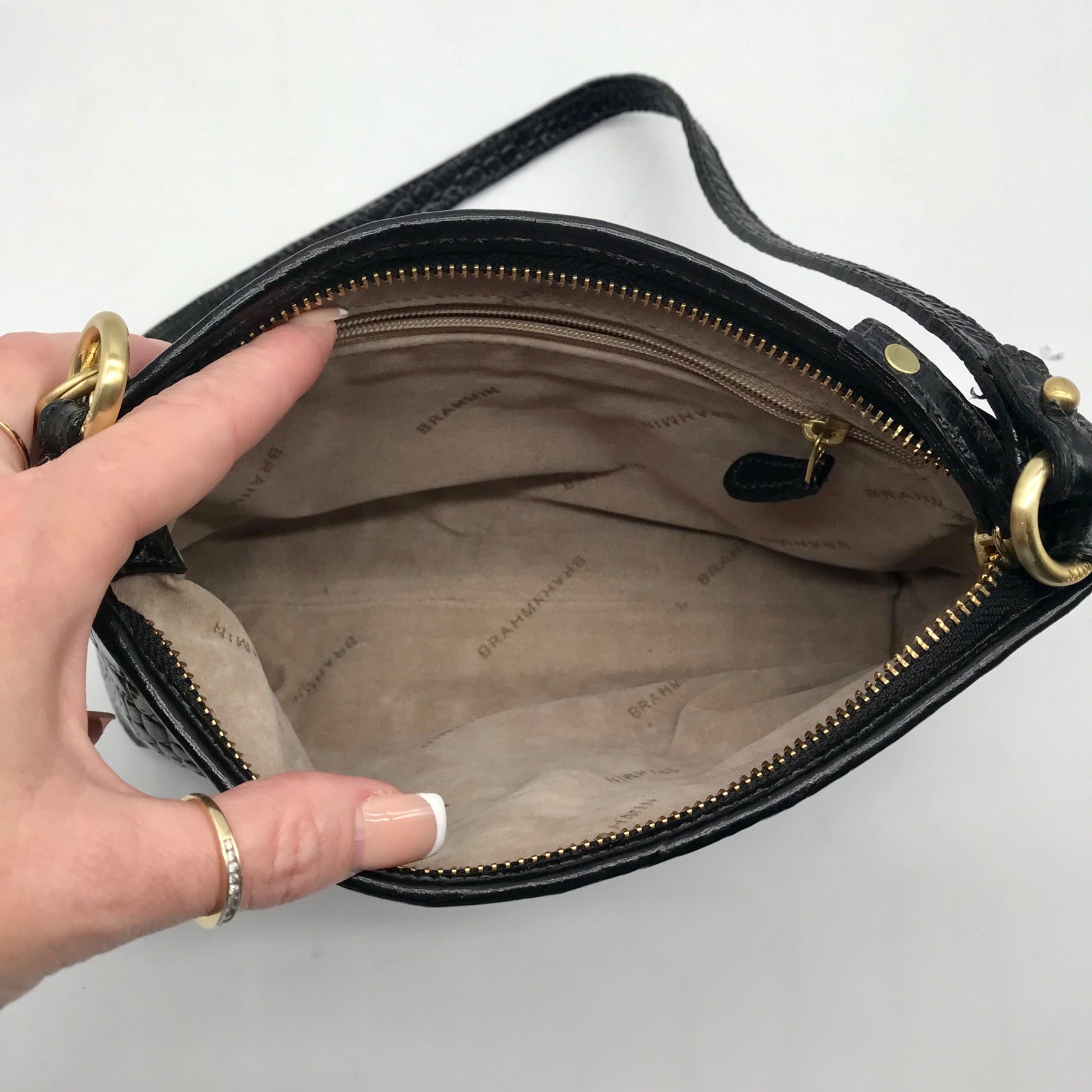 Brahmin Black Croc Embossed Leather Mini Shoulder Bag