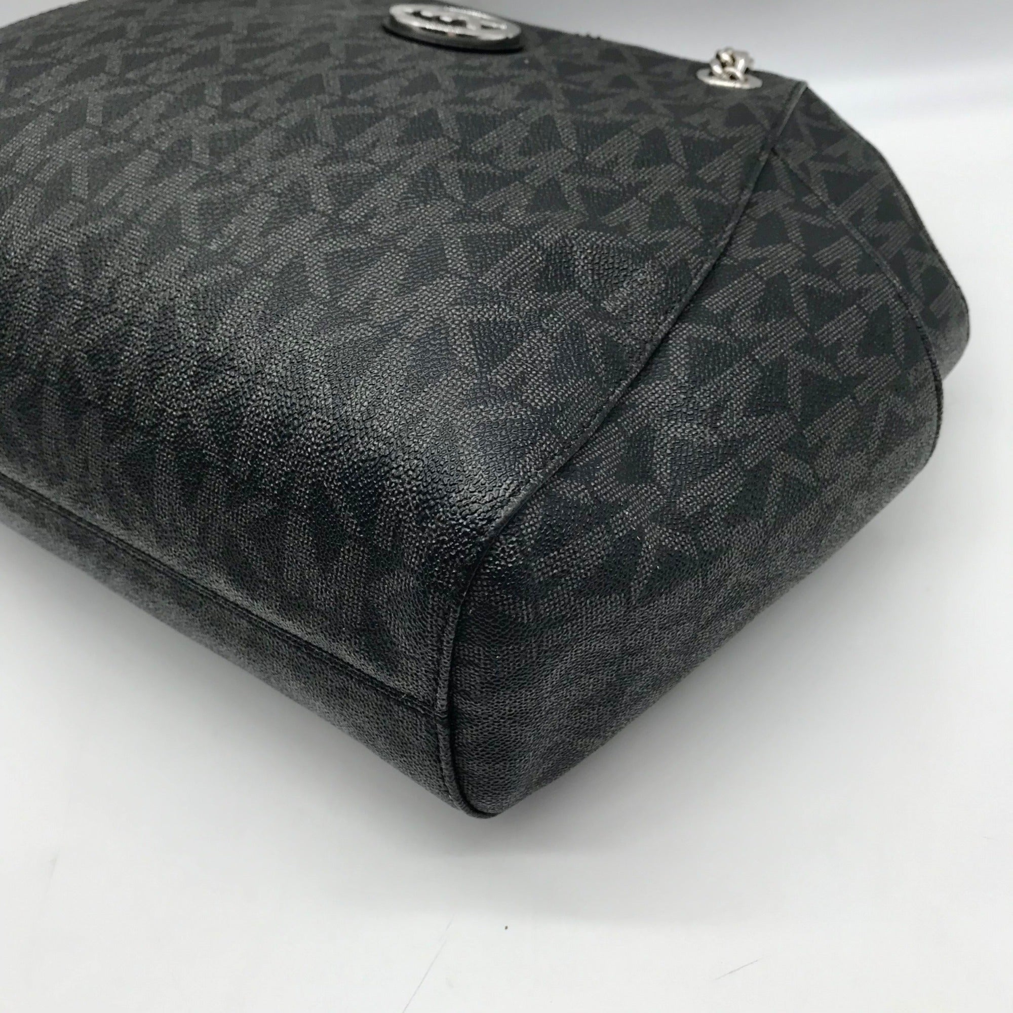 Michael Kors Black Monogram Coated Canvas Jet Set Chain Tote Bag