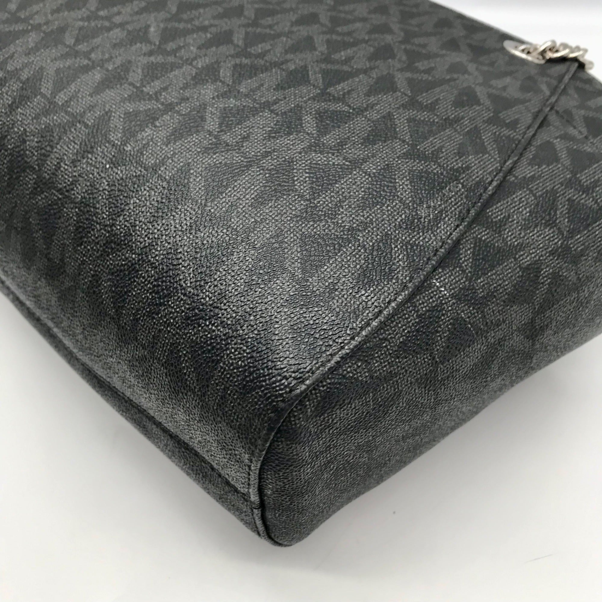 Michael Kors Black Monogram Coated Canvas Jet Set Chain Tote Bag