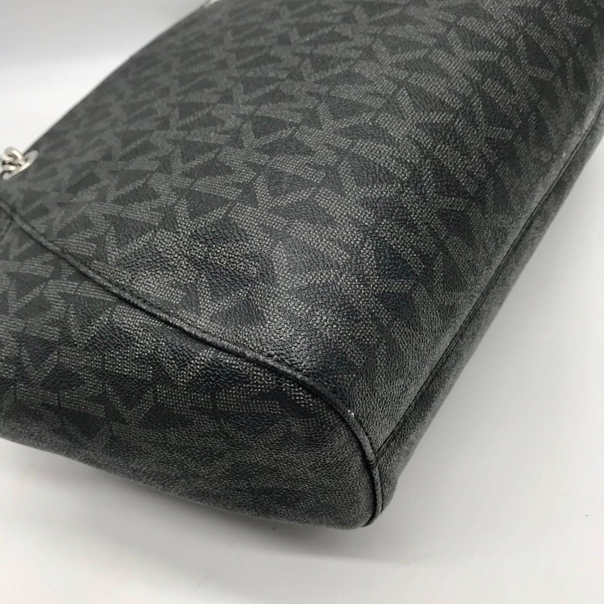 Michael Kors Black Monogram Coated Canvas Jet Set Chain Tote Bag