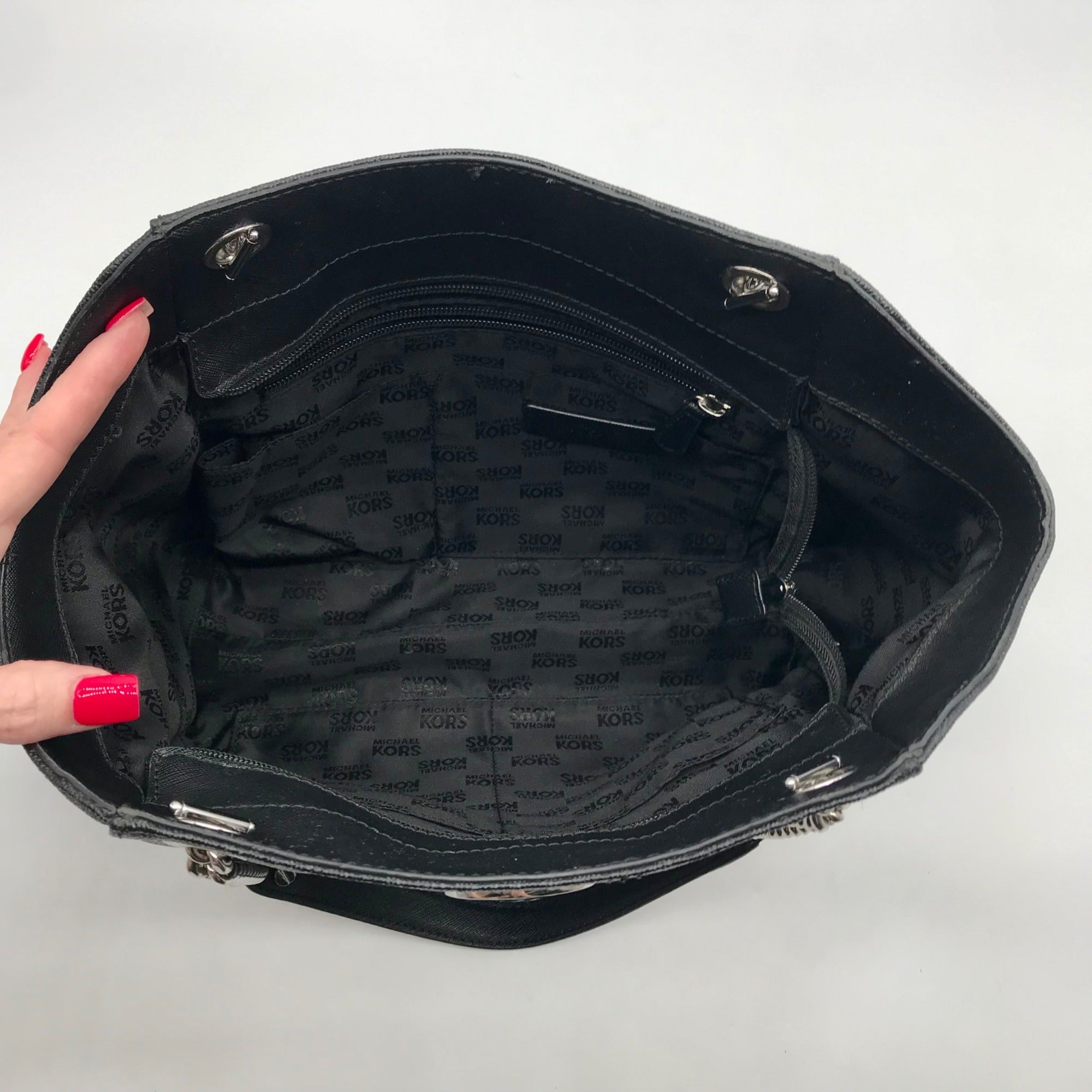 Michael Kors Black Monogram Coated Canvas Jet Set Chain Tote Bag