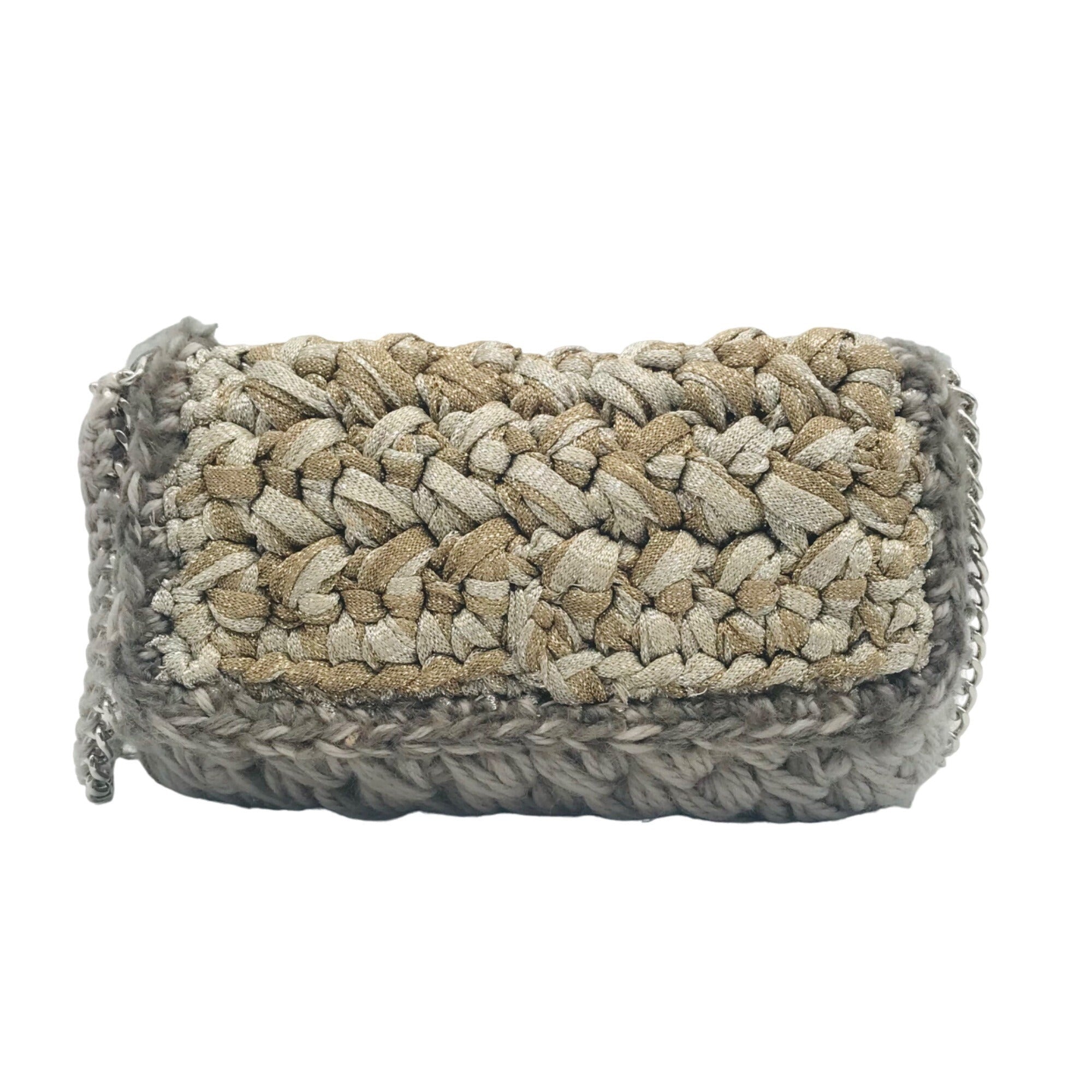 Lorenza Gandaglia Gray &amp; Gold Lurex Crochet Flap Shoulder Bag