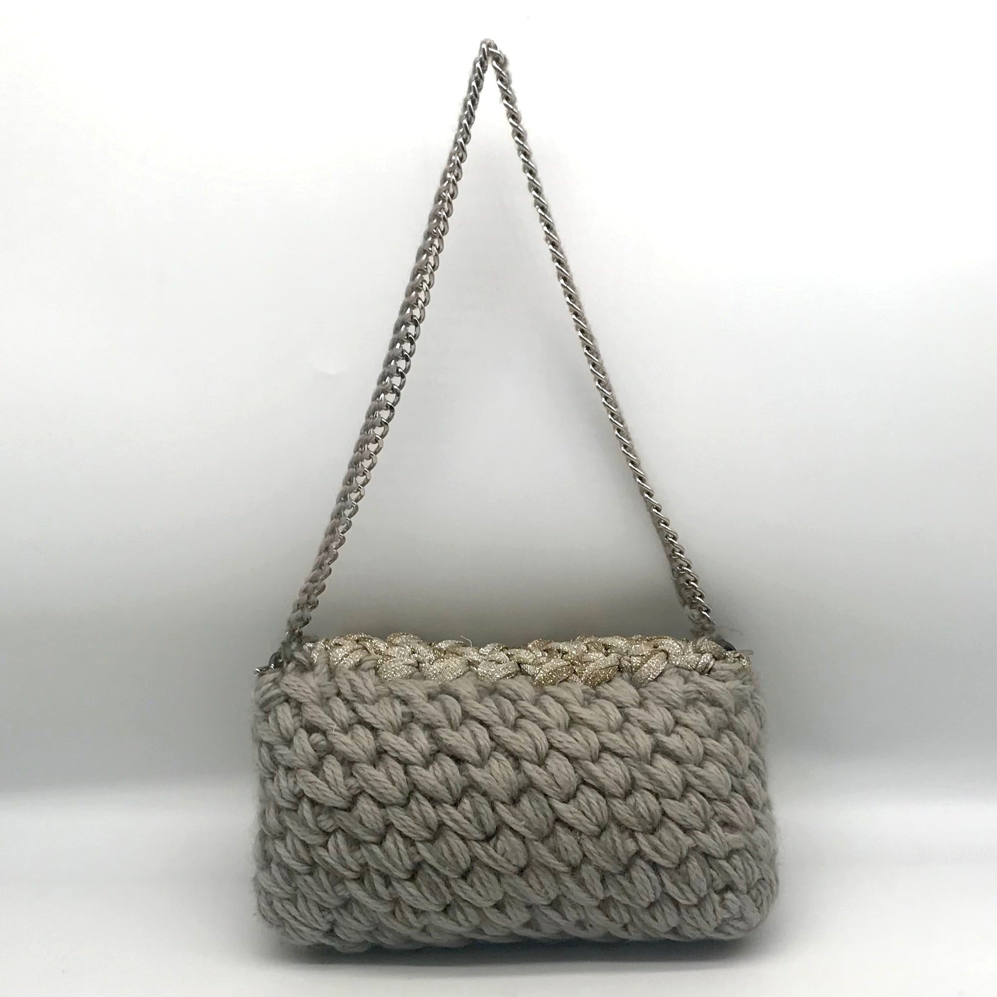 Lorenza Gandaglia Gray &amp; Gold Lurex Crochet Flap Shoulder Bag