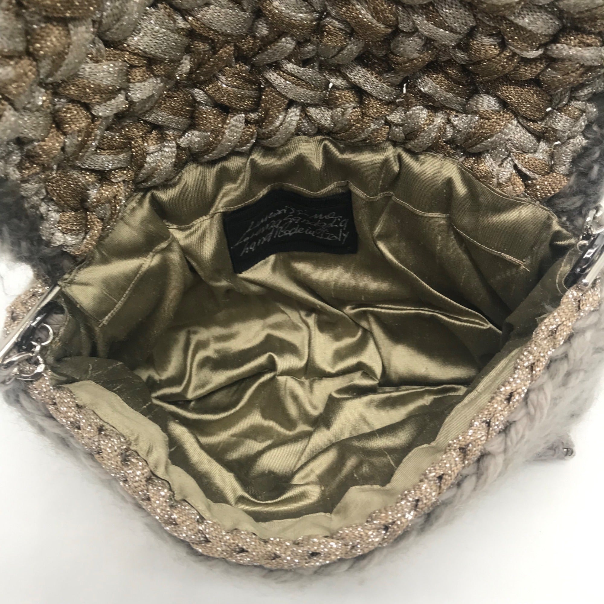 Lorenza Gandaglia Gray &amp; Gold Lurex Crochet Flap Shoulder Bag