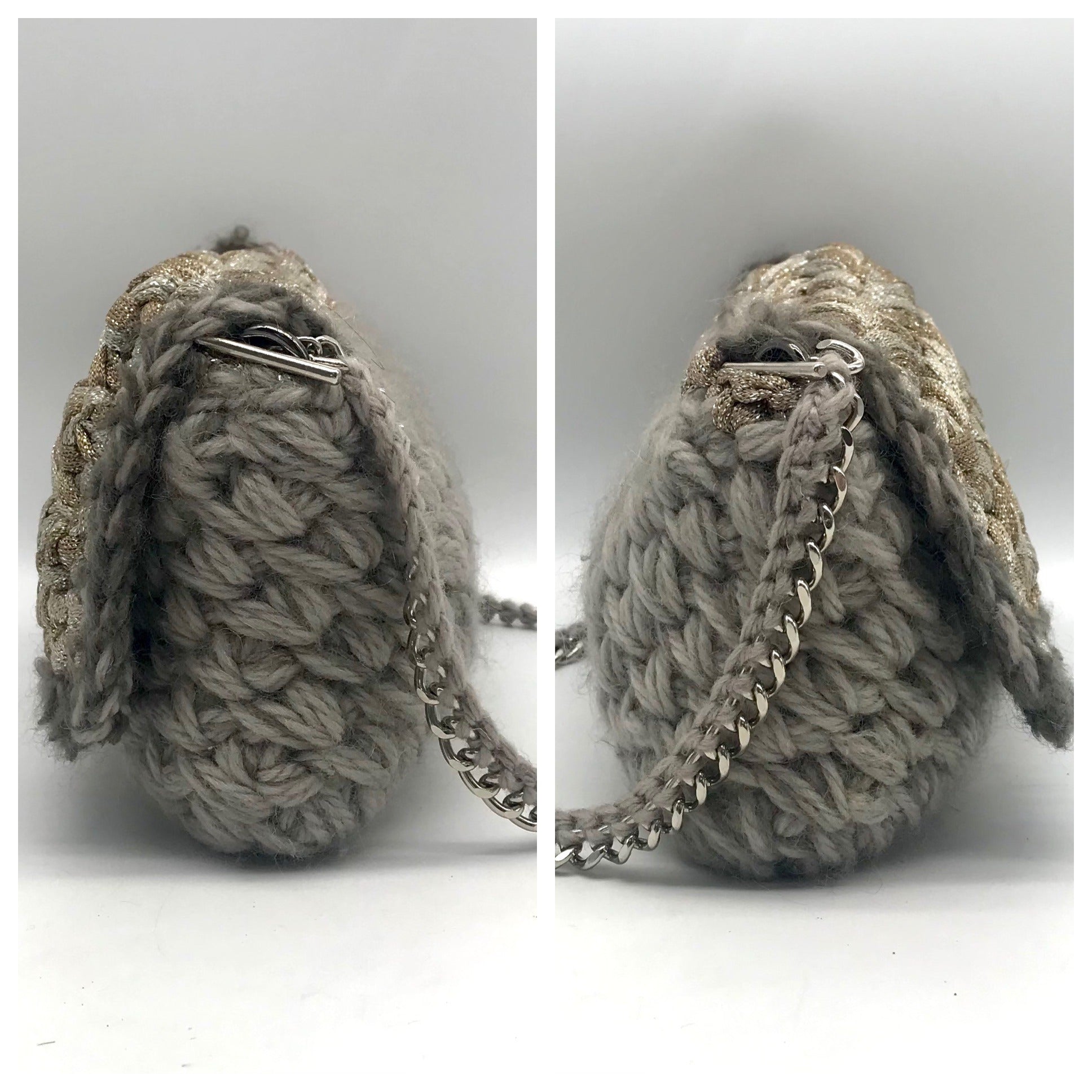 Lorenza Gandaglia Gray &amp; Gold Lurex Crochet Flap Shoulder Bag