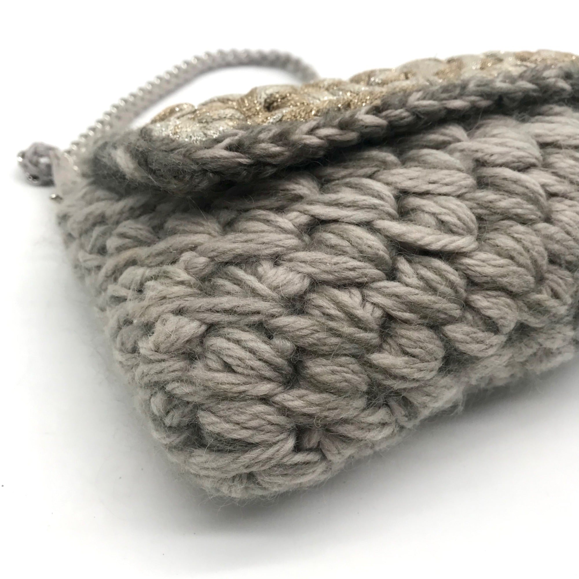 Lorenza Gandaglia Gray &amp; Gold Lurex Crochet Flap Shoulder Bag