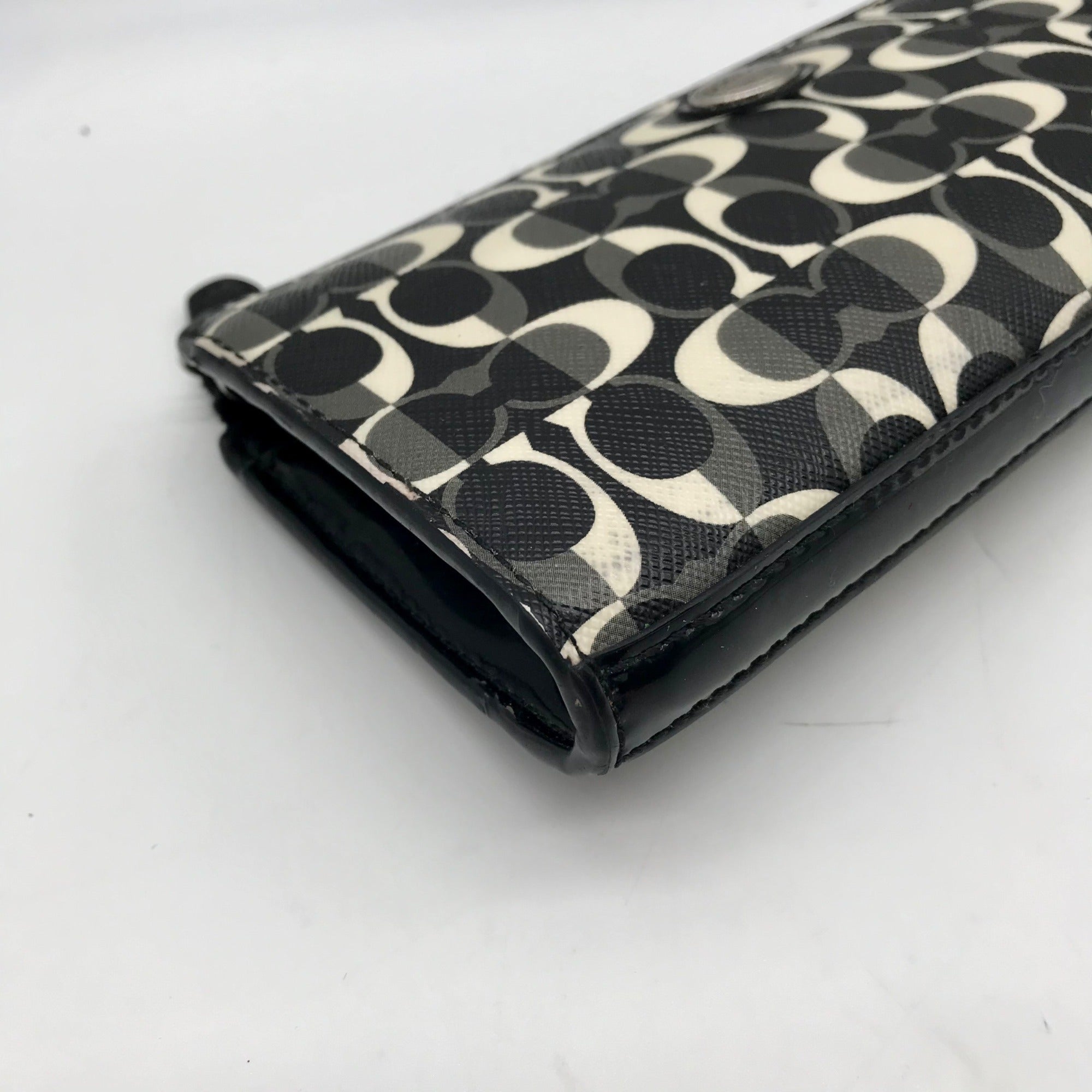 Coach Black And White Coated Canvas Slim Zip Wallet