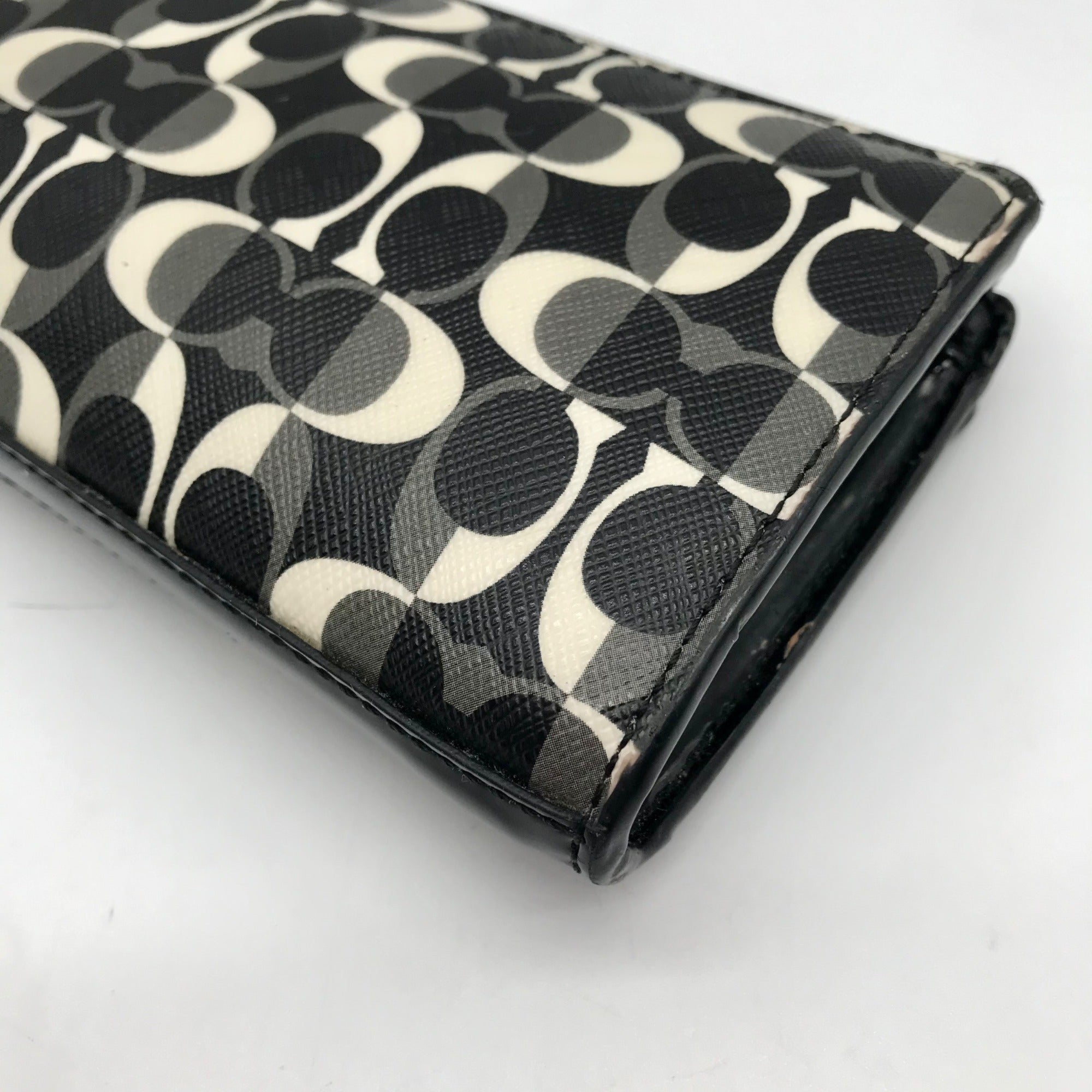 Coach Black And White Coated Canvas Slim Zip Wallet