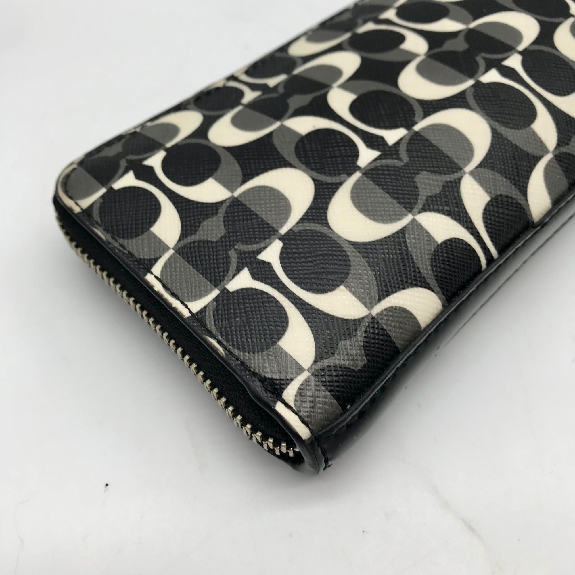 Coach Black And White Coated Canvas Slim Zip Wallet