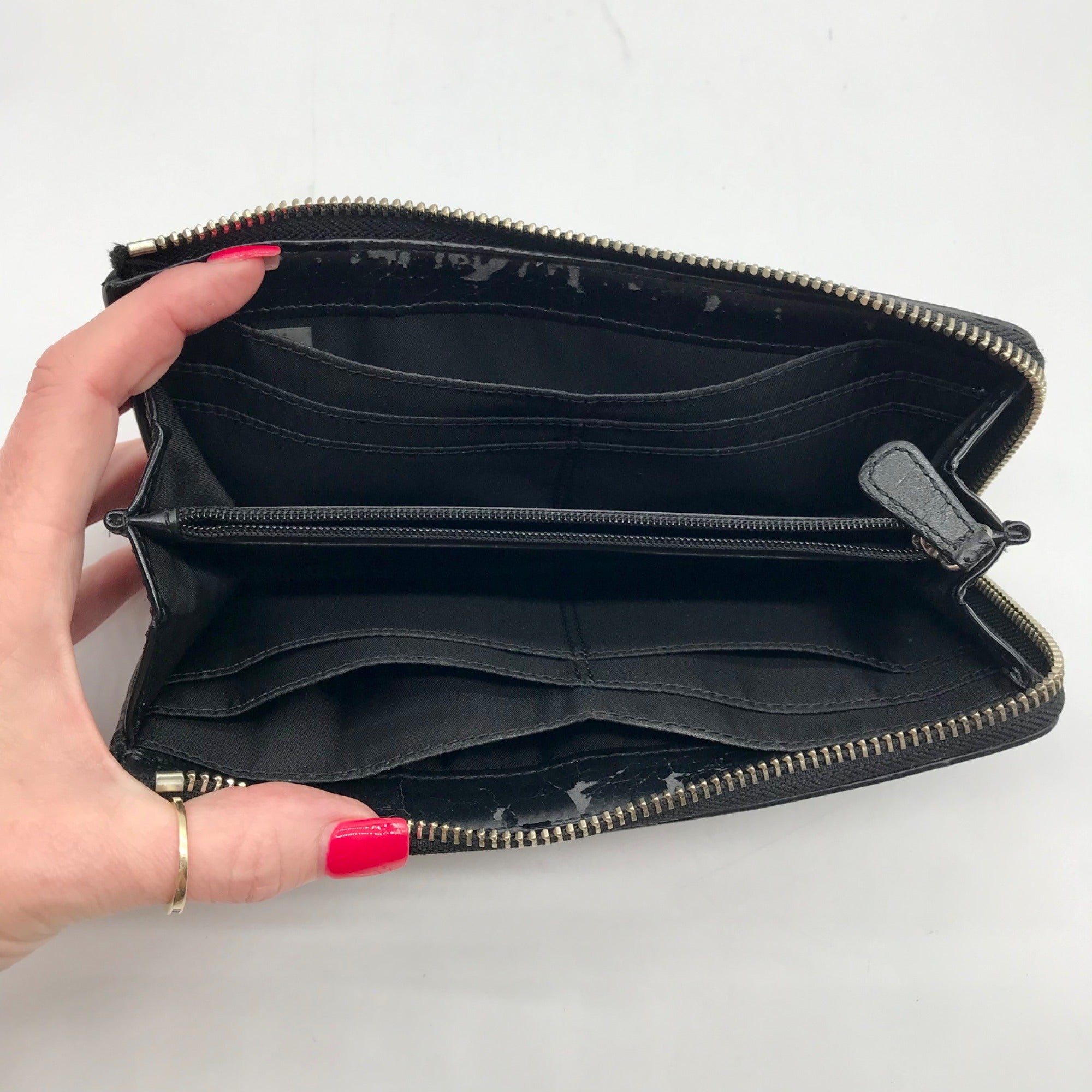 Coach Black And White Coated Canvas Slim Zip Wallet