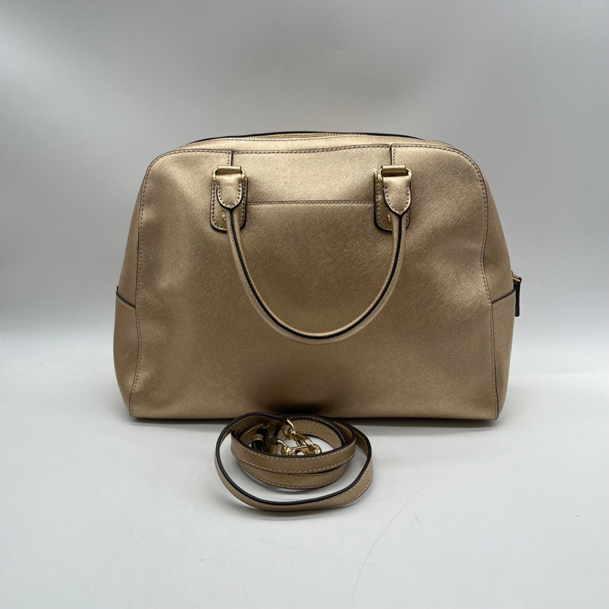 Michael Kors Metallic Gold Saffiano Leather Convertible Satchel