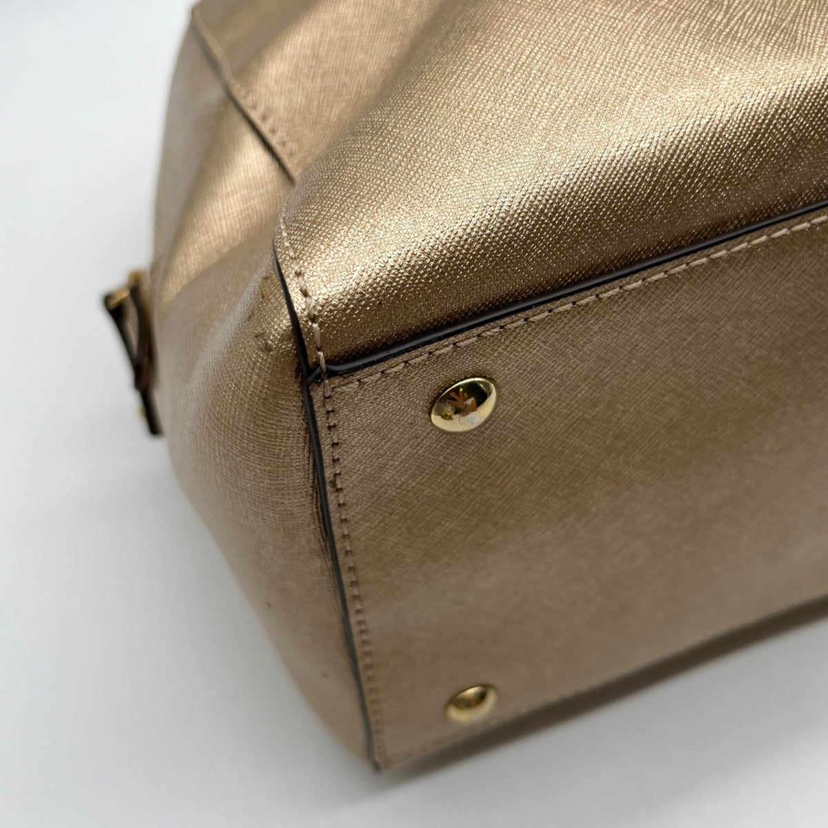 Michael Kors Metallic Gold Saffiano Leather Convertible Satchel