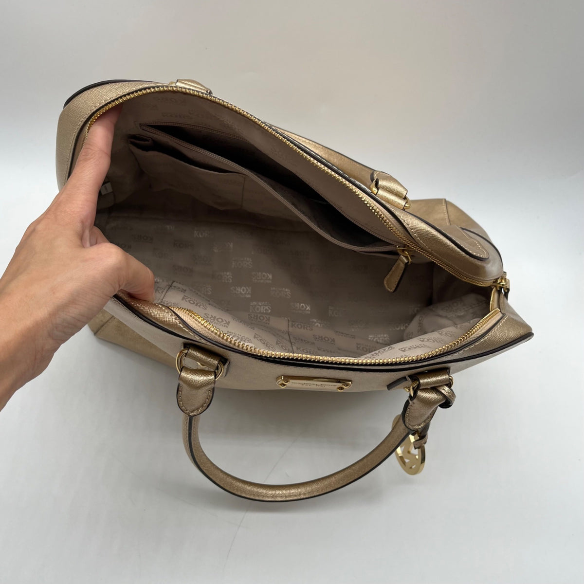 Michael Kors Metallic Gold Saffiano Leather Convertible Satchel