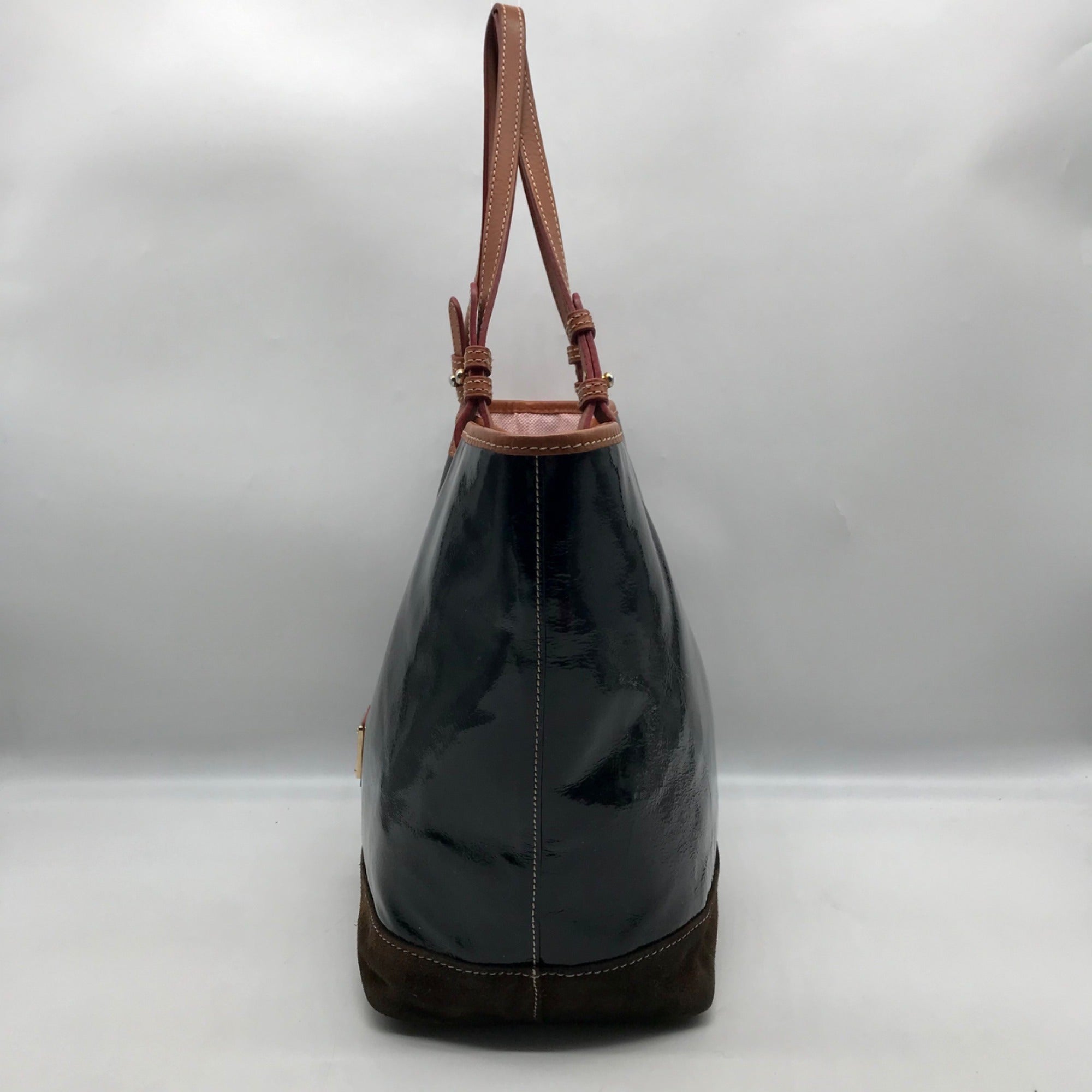 Dooney &amp; Bourke Black Patent Leather &amp; Suede Tote Bag