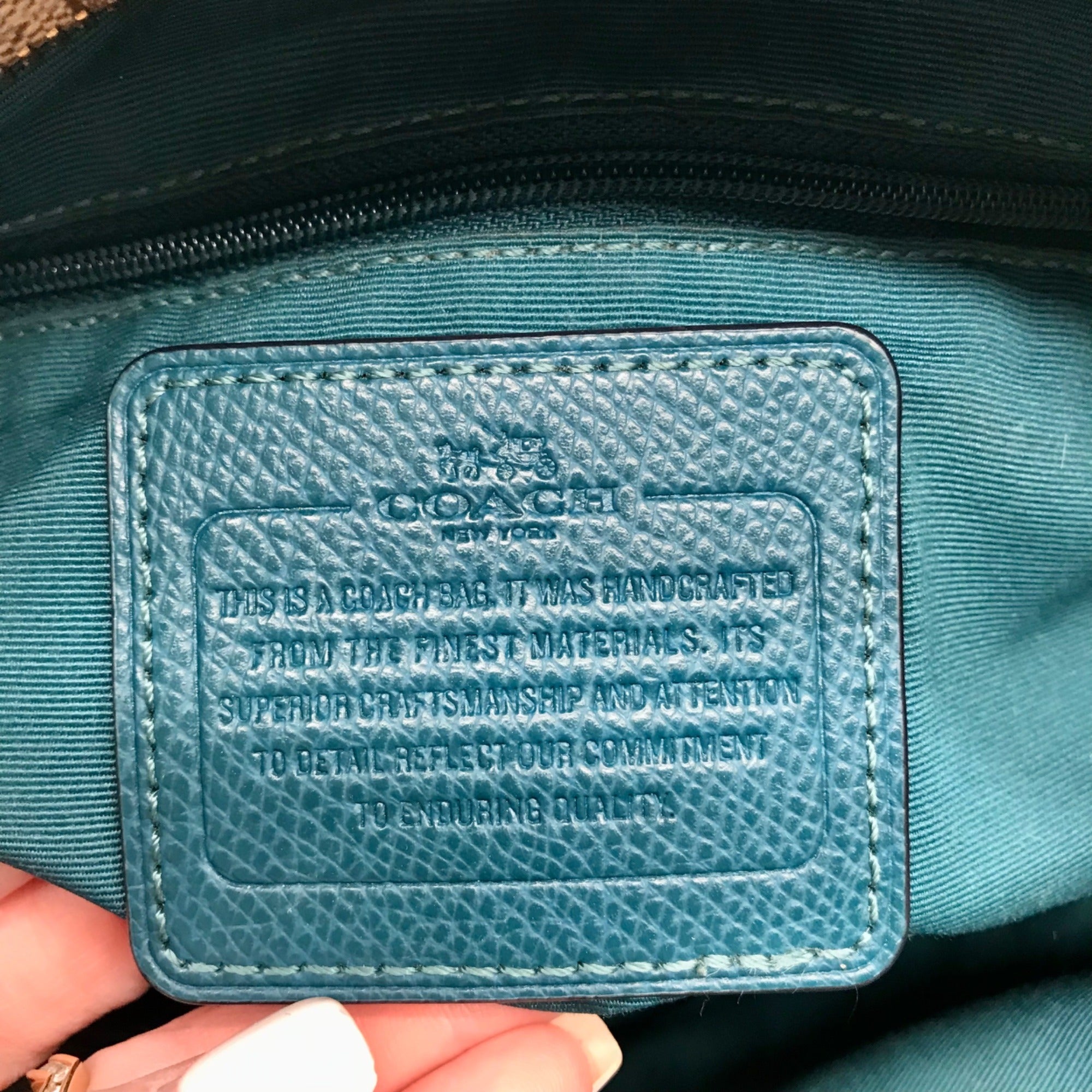 Coach Khaki  And Blue Trim Monogram Canvas Shoulder Bag &amp; Wallet