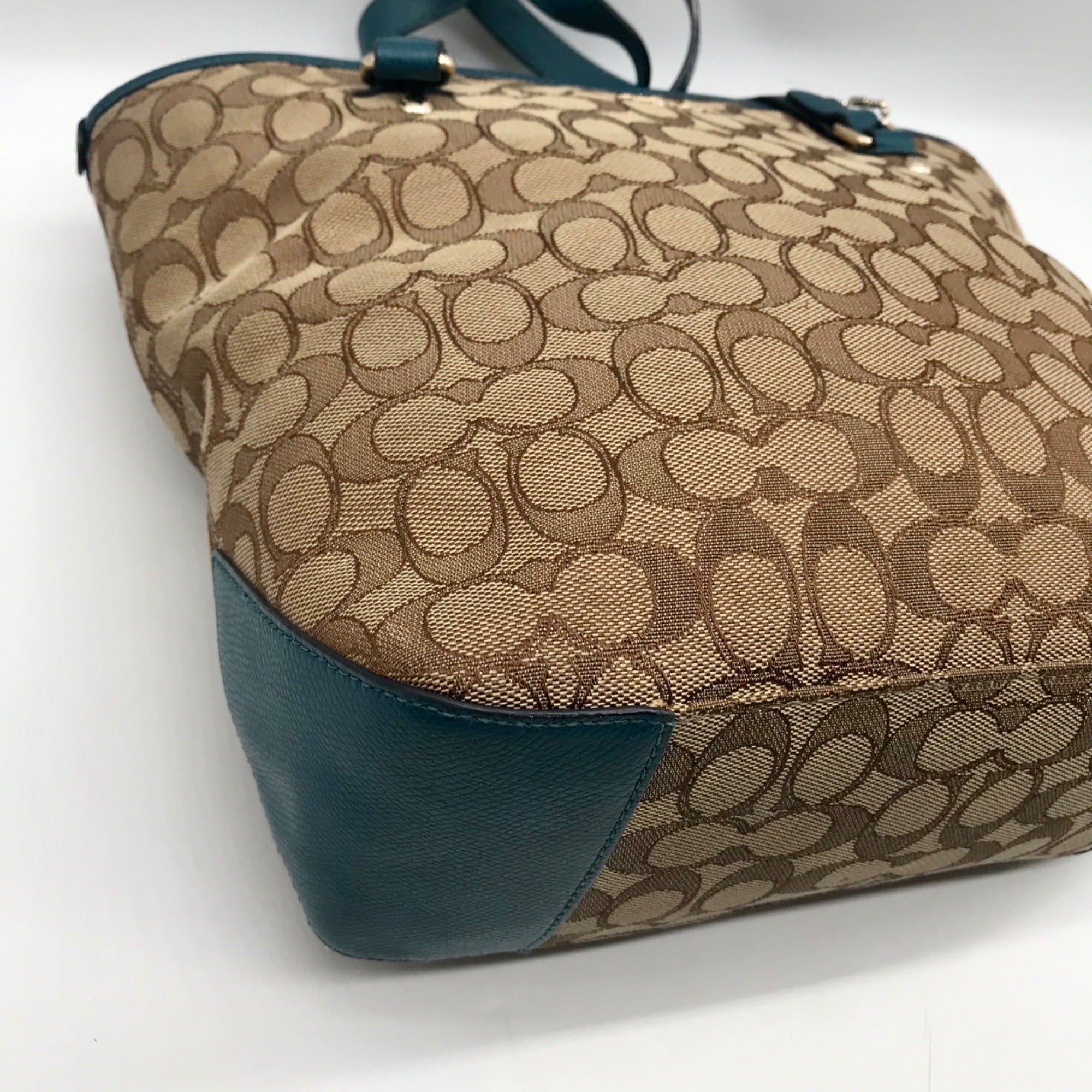 Coach Khaki  And Blue Trim Monogram Canvas Shoulder Bag &amp; Wallet