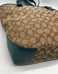 Coach Khaki  And Blue Trim Monogram Canvas Shoulder Bag & Wallet