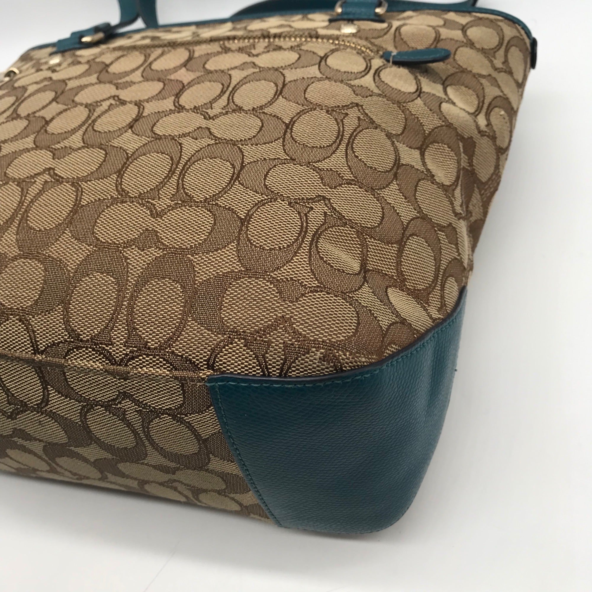 Coach Khaki  And Blue Trim Monogram Canvas Shoulder Bag &amp; Wallet