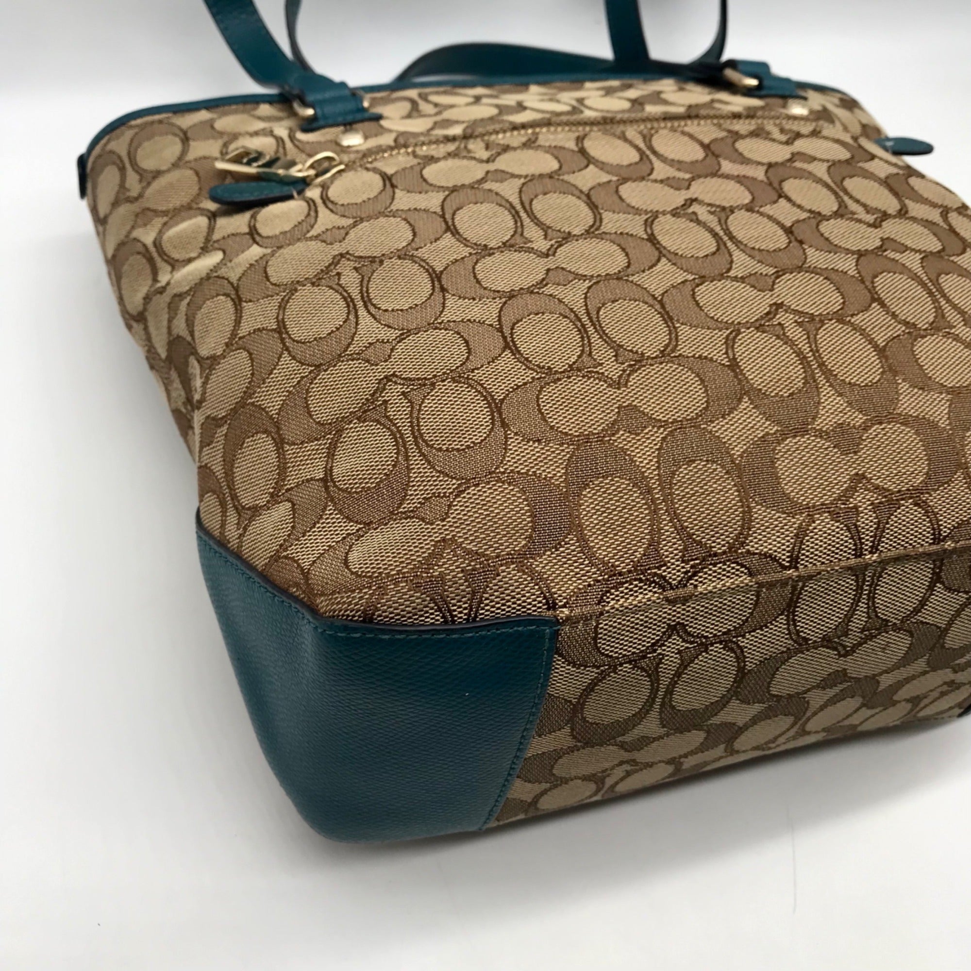 Coach Khaki  And Blue Trim Monogram Canvas Shoulder Bag &amp; Wallet