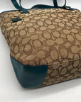 Coach Khaki  And Blue Trim Monogram Canvas Shoulder Bag & Wallet