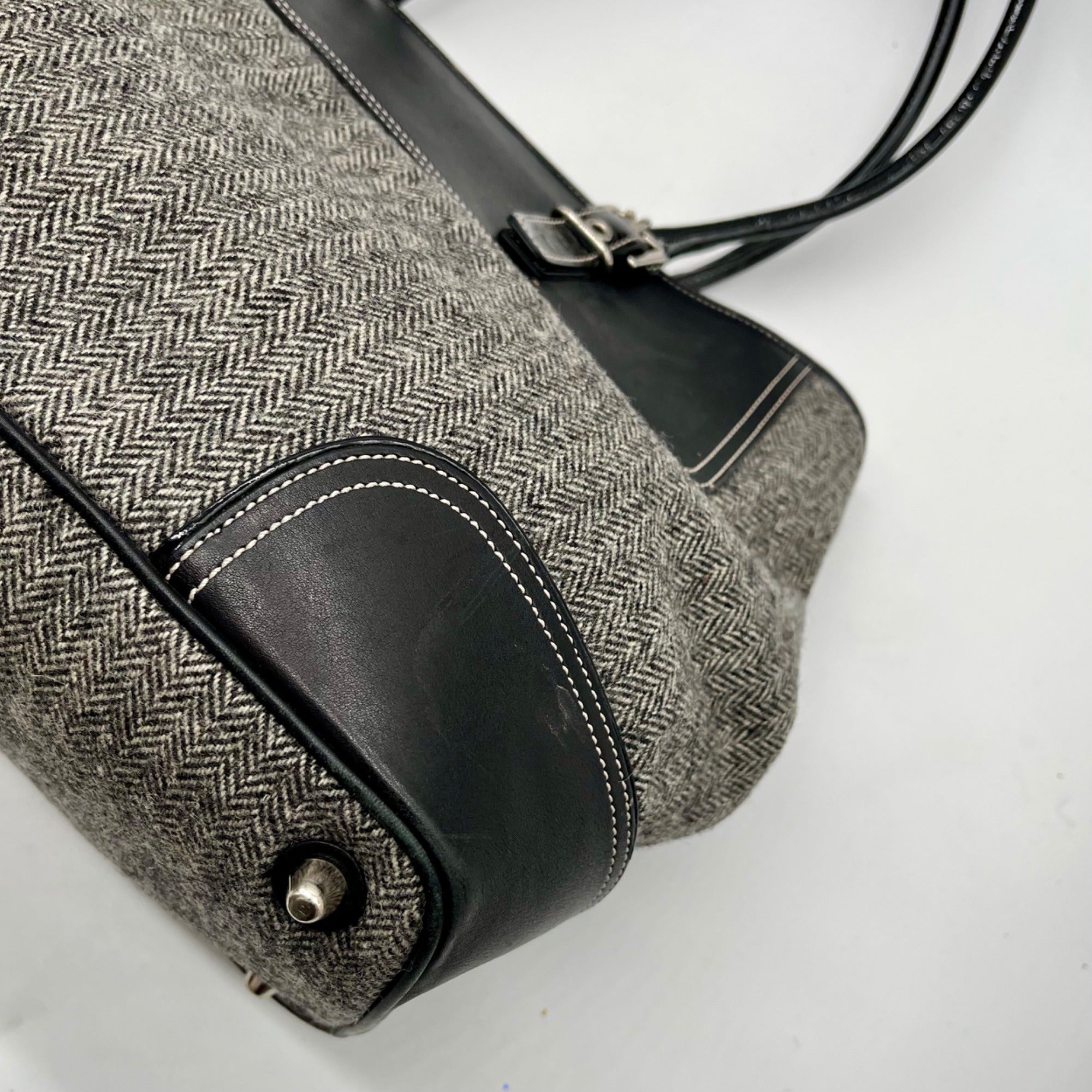 Coach Grey Vintage Herringbone Tweed Shoulder Bag 6446