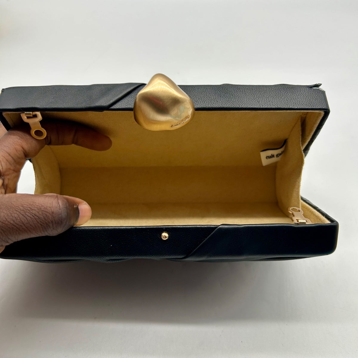 Cult Gaia Lisse Black Fabric Leather Clutch