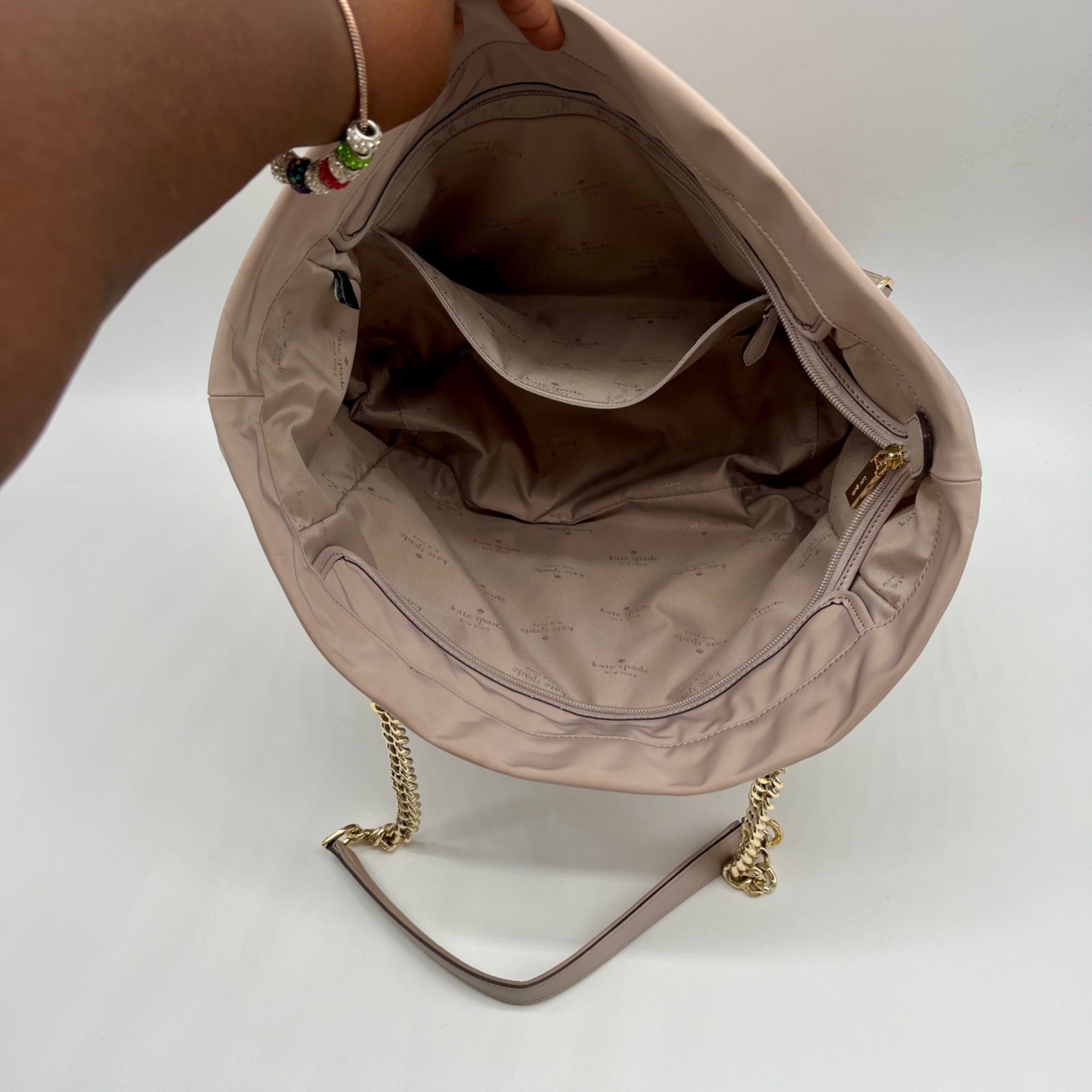 Kate Spade Beige Polyester Flower Quilted Fabric Madium Tote Bag