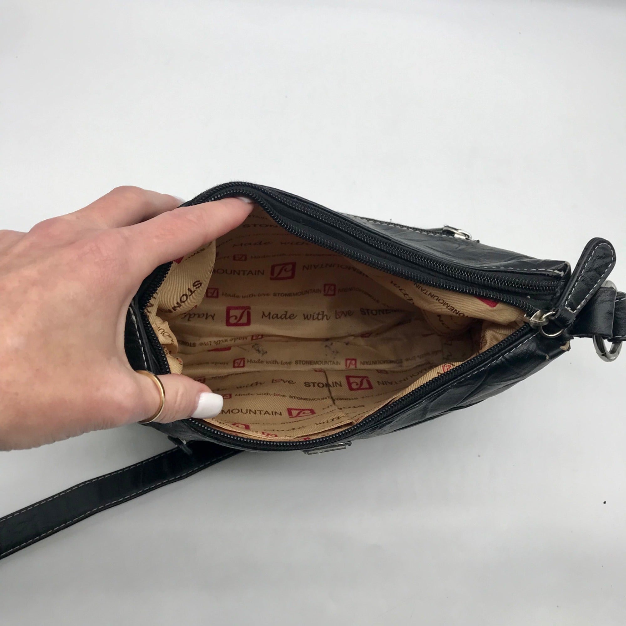 Stone Mountain Black Washed Leather Irene Hobo Bag