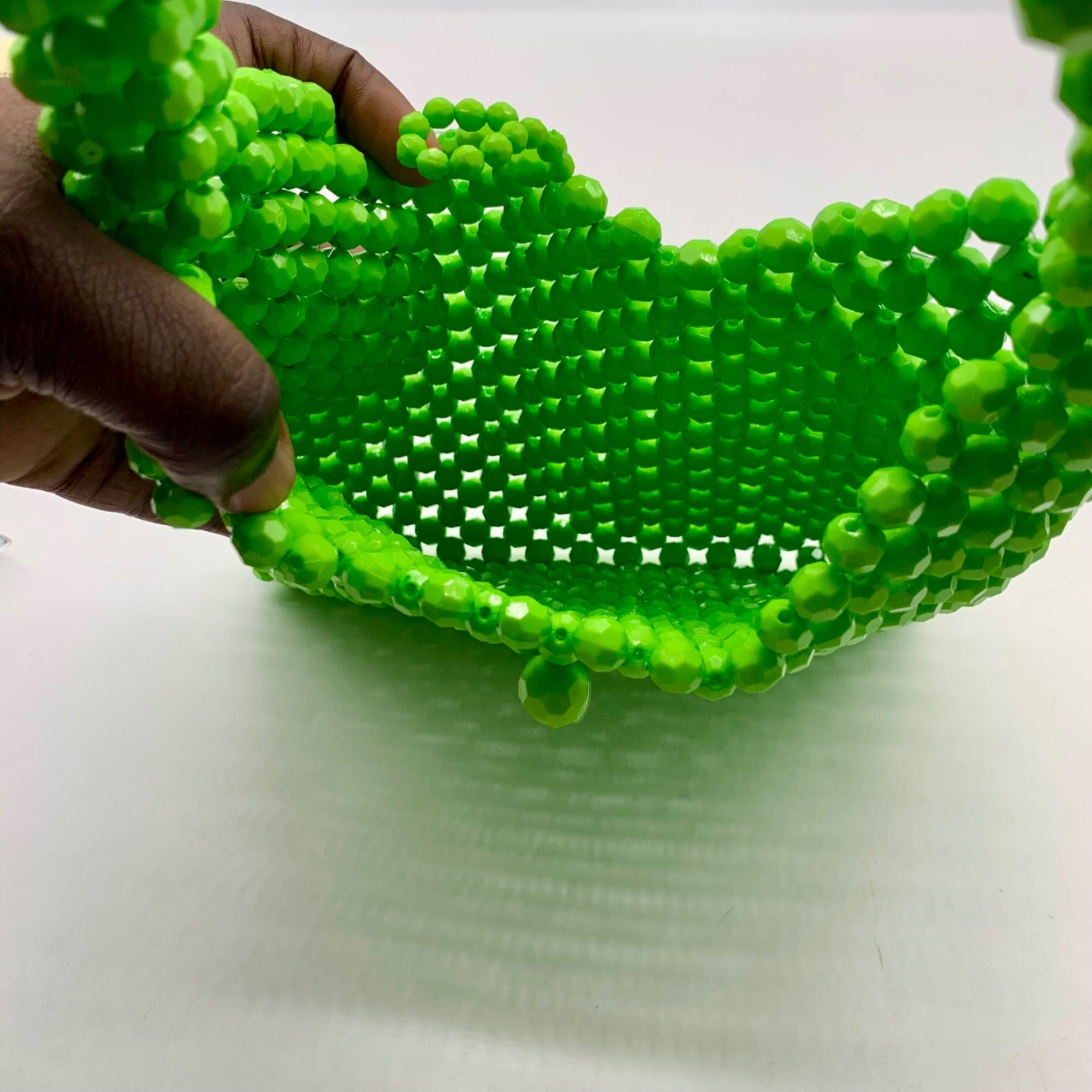 MMS Brands Green Handmade Beaded Tote Bag