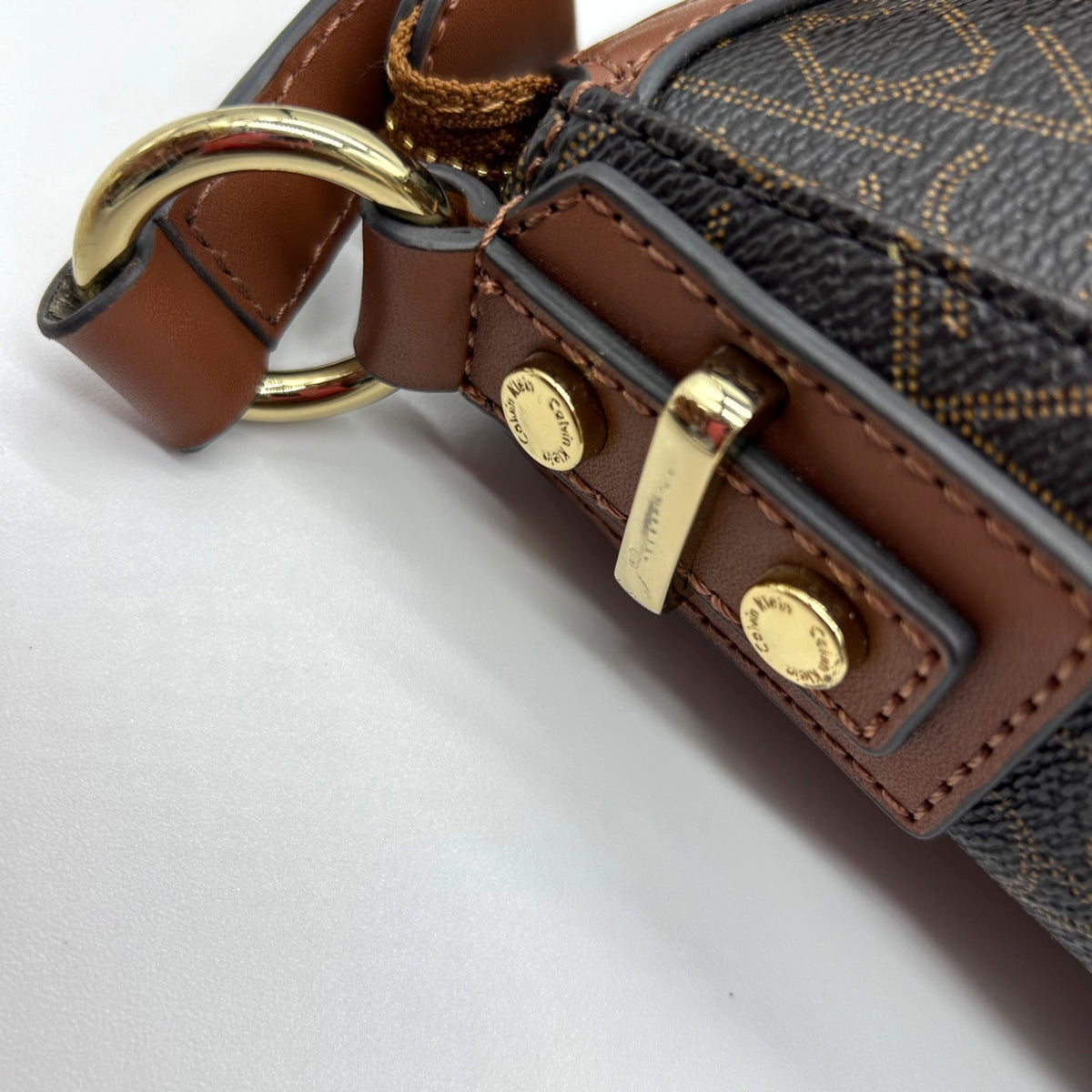 Calvin Klein Brown Monogram Zip-Top Shoulder Bag
