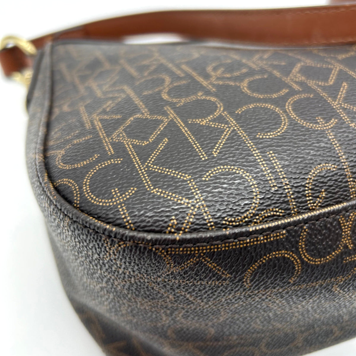Calvin Klein Brown Monogram Zip-Top Shoulder Bag