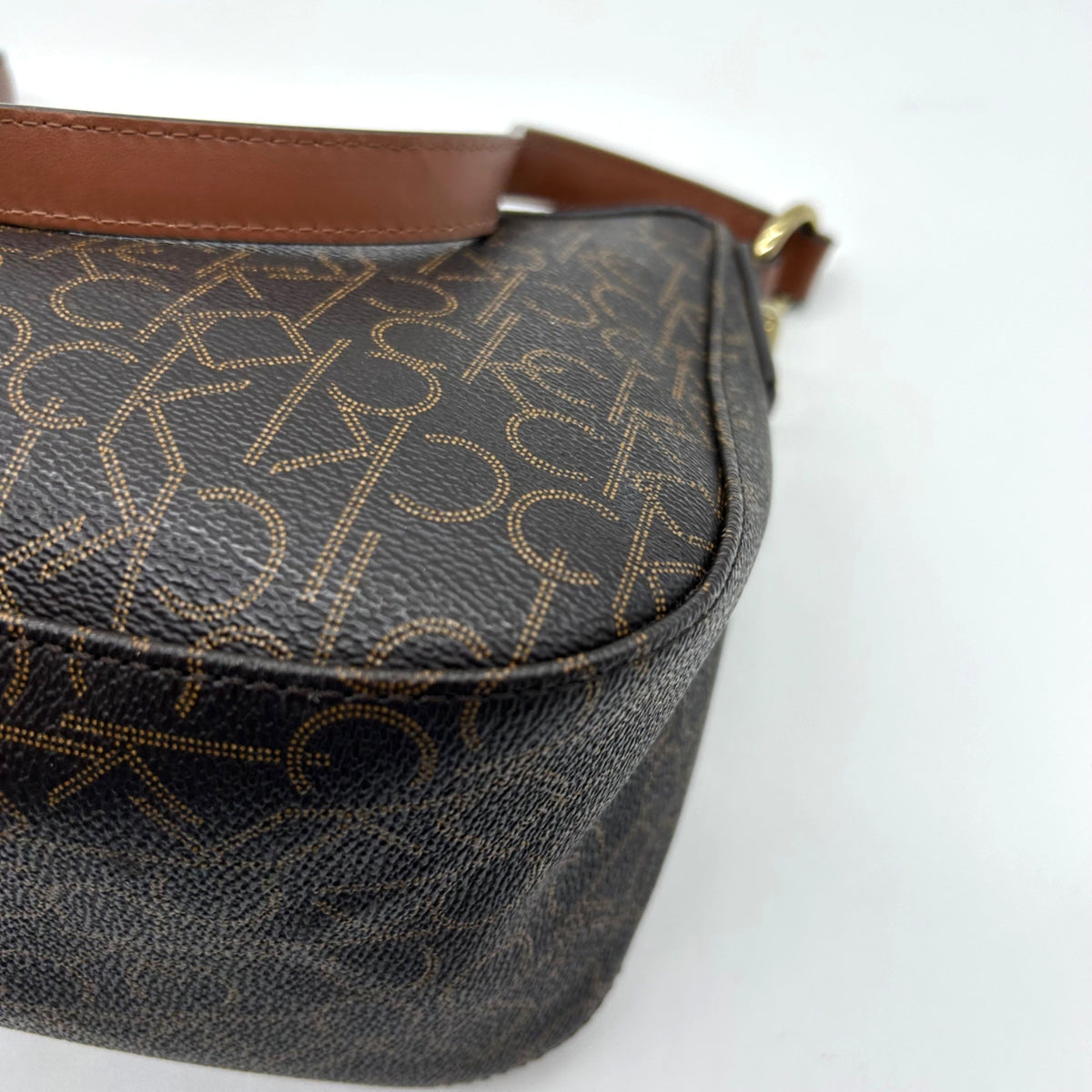 Calvin Klein Brown Monogram Zip-Top Shoulder Bag