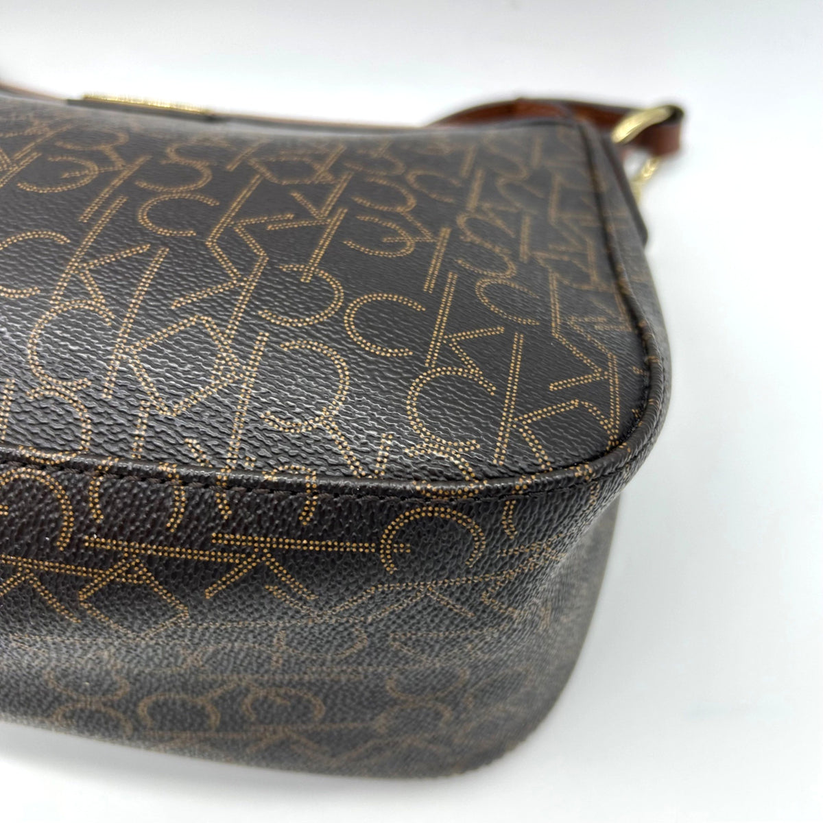 Calvin Klein Brown Monogram Zip-Top Shoulder Bag