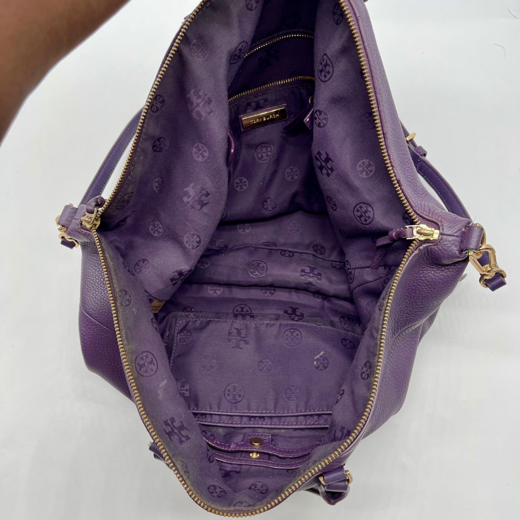 Tory Burch Purple Pebbled Leather Reversible Shoulder Bag