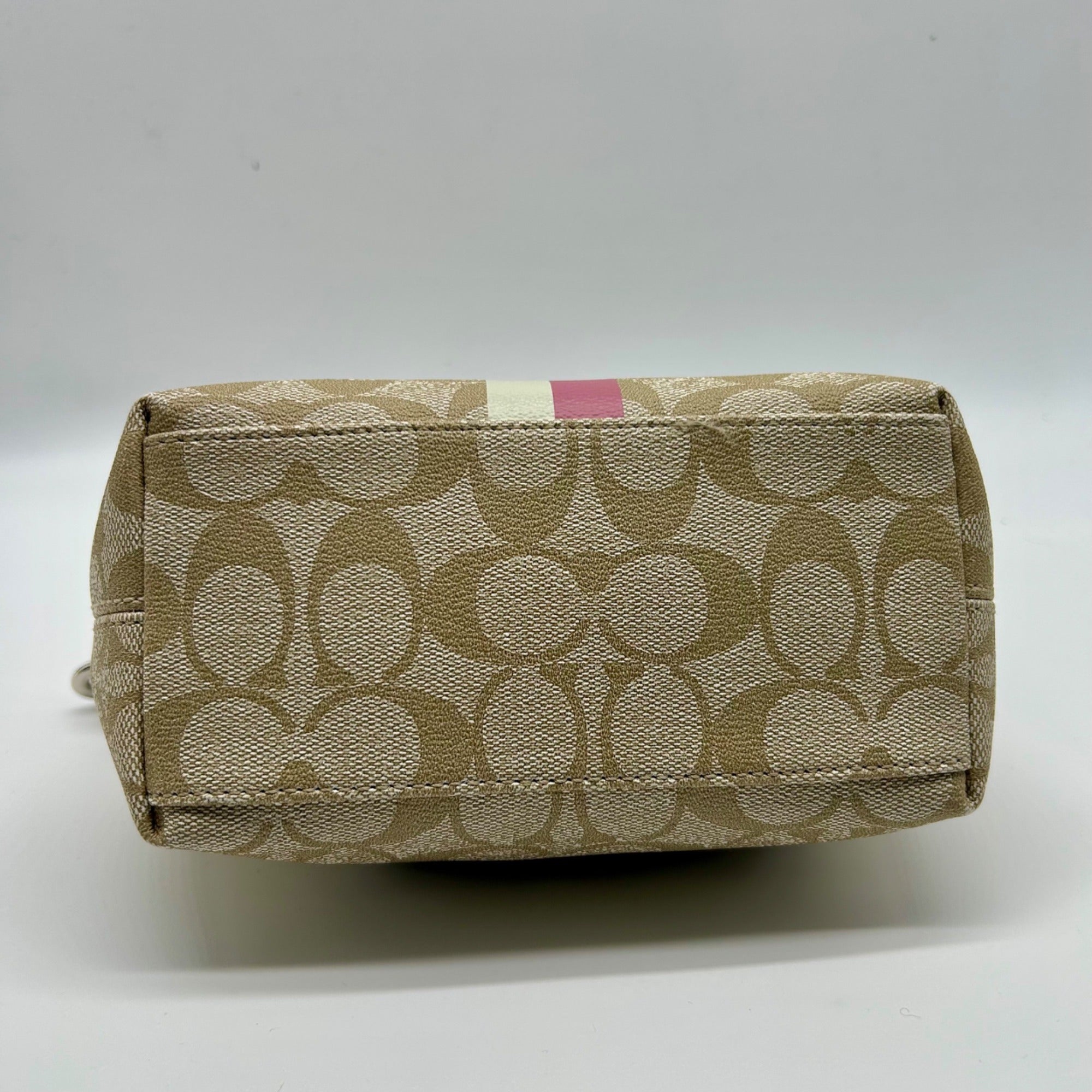 Coach Legacy Beige Canvas Signature Stripe Top Handle Bag