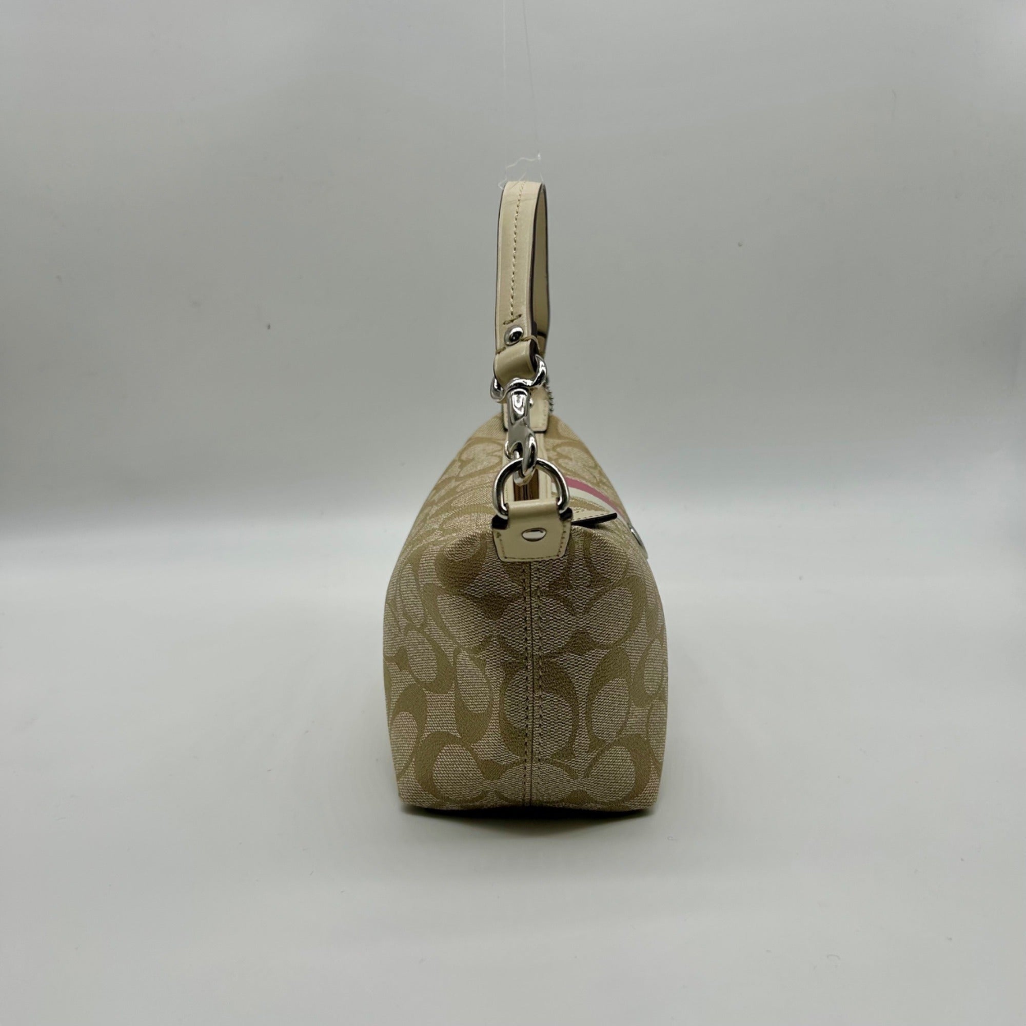 Coach Legacy Beige Canvas Signature Stripe Top Handle Bag