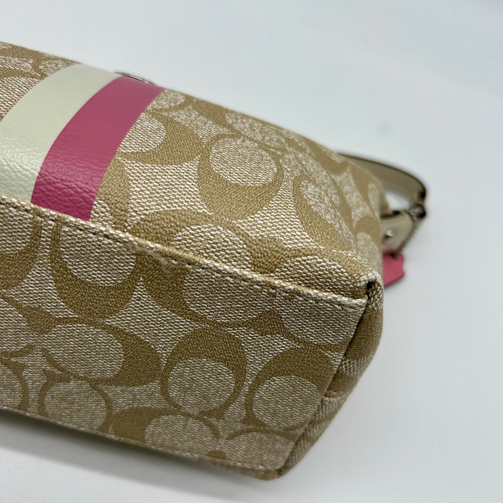 Coach Legacy Beige Canvas Signature Stripe Top Handle Bag