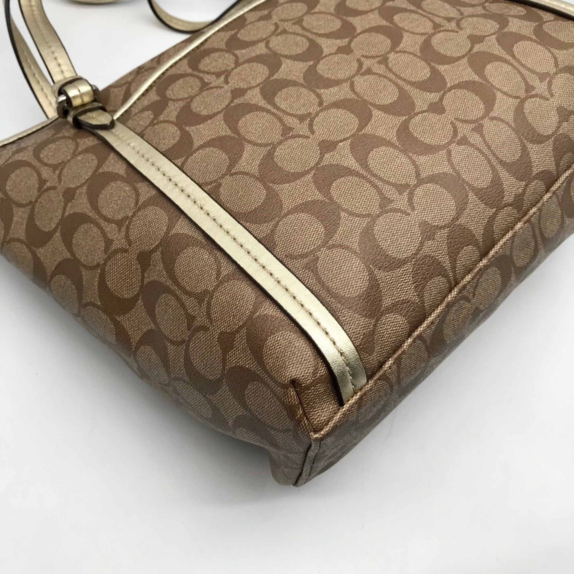Coach Khaki and Gold Coated Canvas Peyton Pocket Large Tote Bag