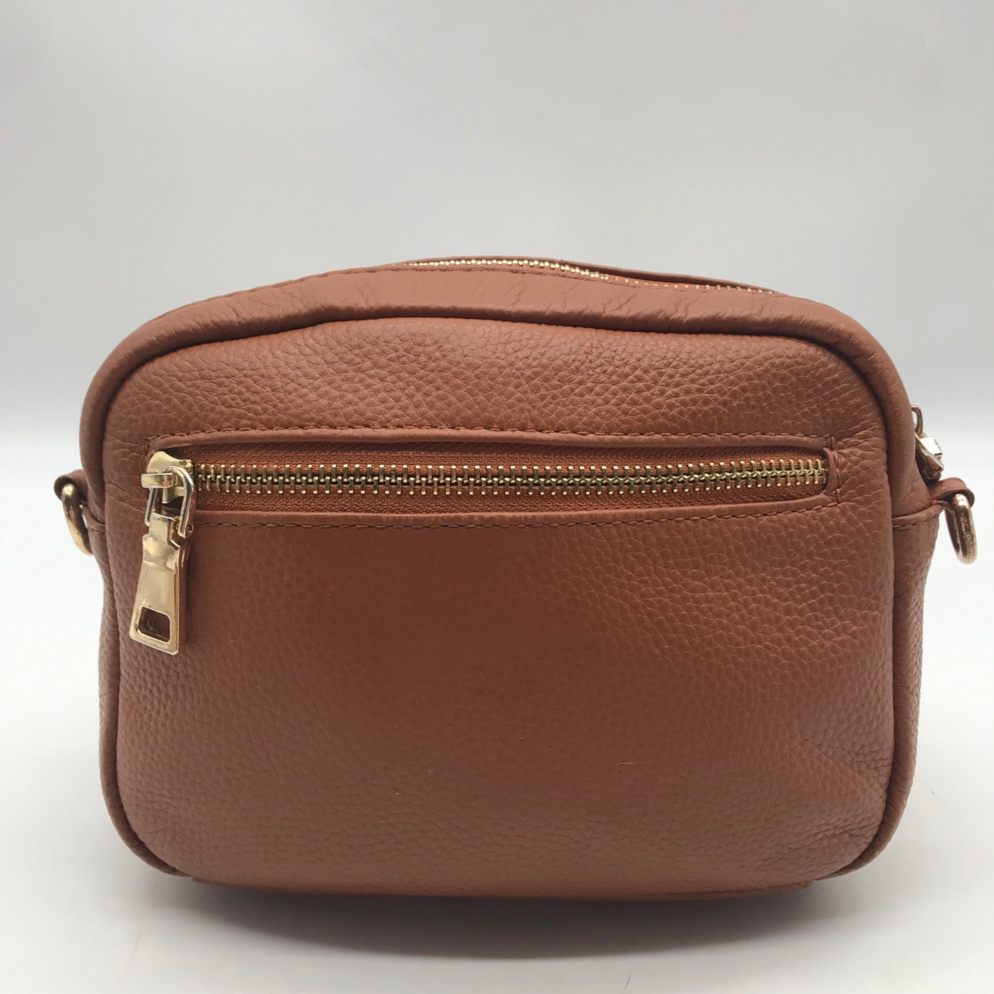 Pom Pom Brown Pebbled Leather Crossbody Bag